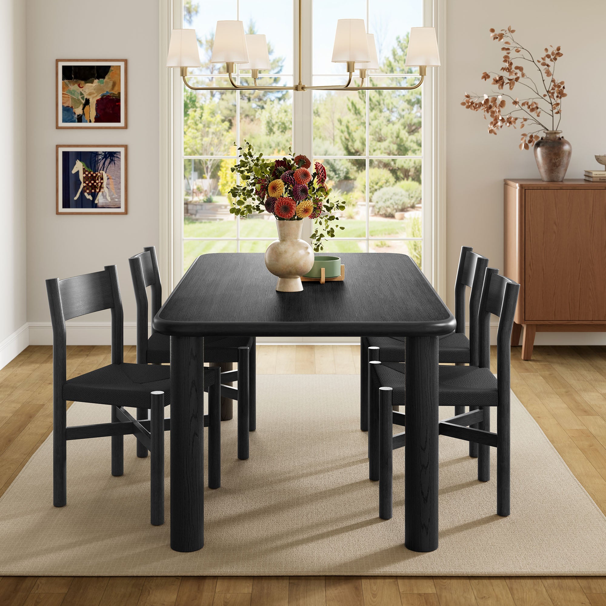 Modway Alvia 5-Piece Oak Wood Dining Table and Chairs Set EEI-7551