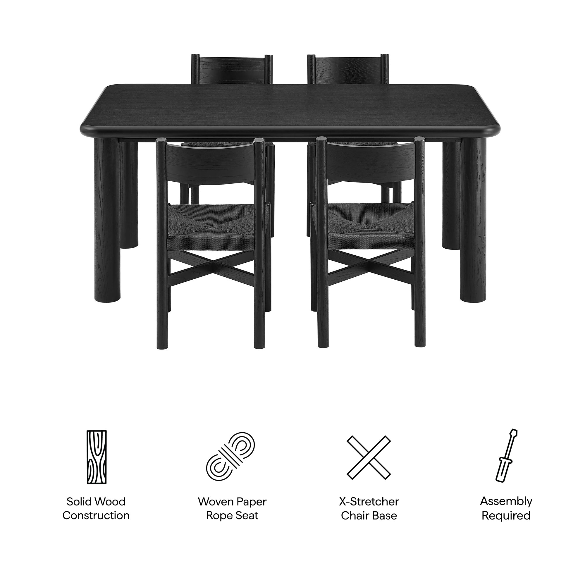 Modway Alvia 5-Piece Oak Wood Dining Table and Chairs Set EEI-7551