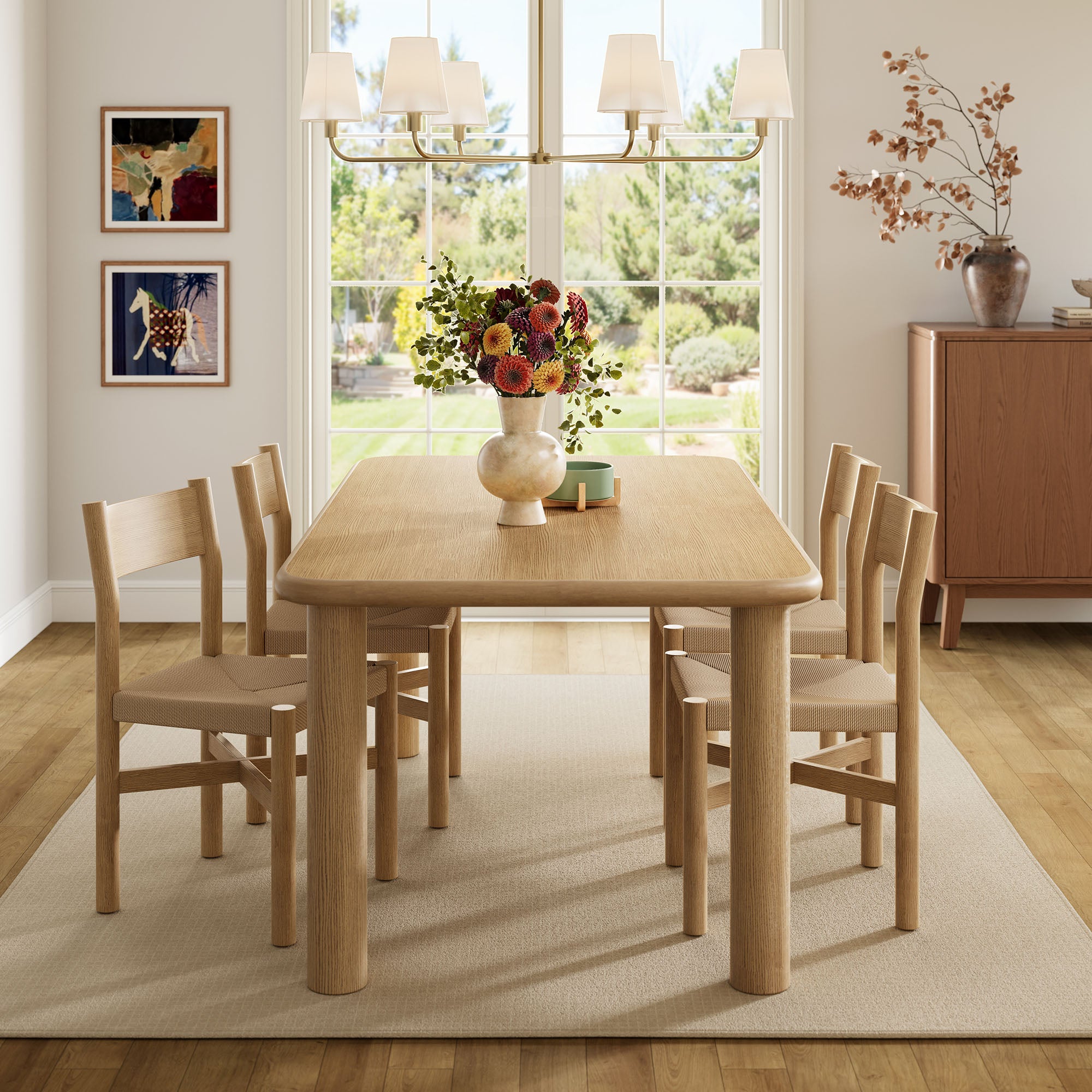 Modway Alvia 5-Piece Oak Wood Dining Table and Chairs Set EEI-7551