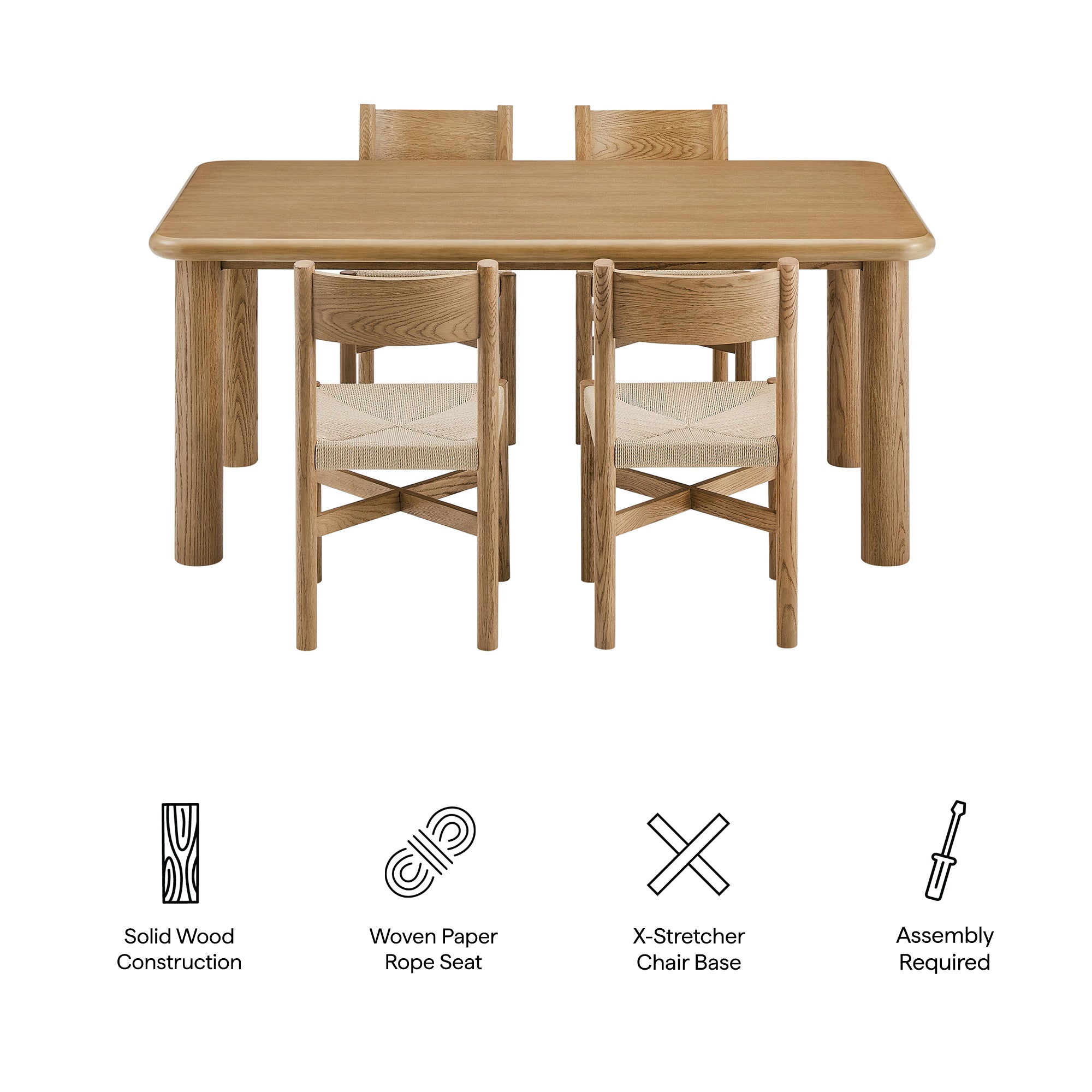 Modway Alvia 5-Piece Oak Wood Dining Table and Chairs Set EEI-7551