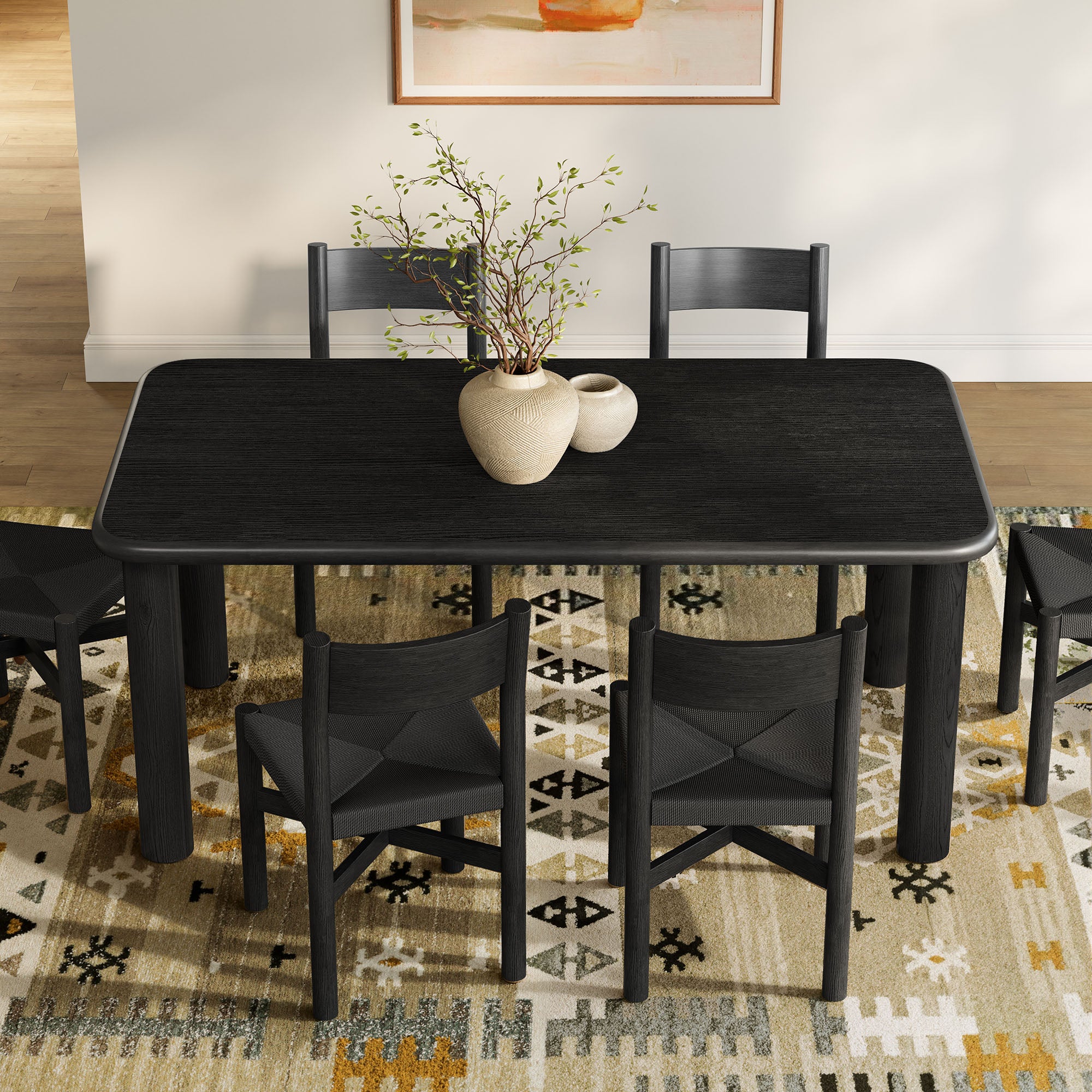 Modway Alvia 7-Piece Oak Wood Dining Table and Chairs Set EEI-7552