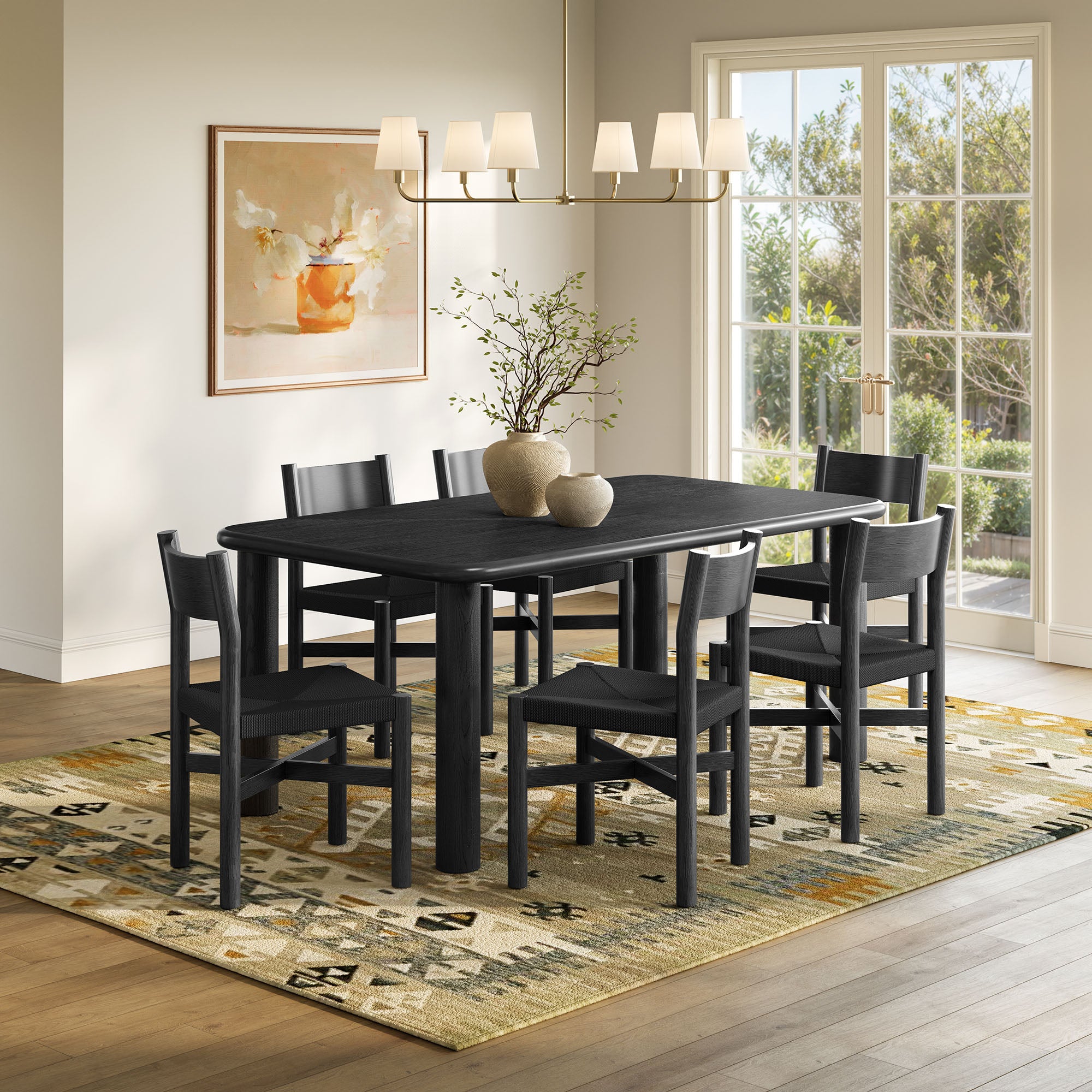 Modway Alvia 7-Piece Oak Wood Dining Table and Chairs Set EEI-7552