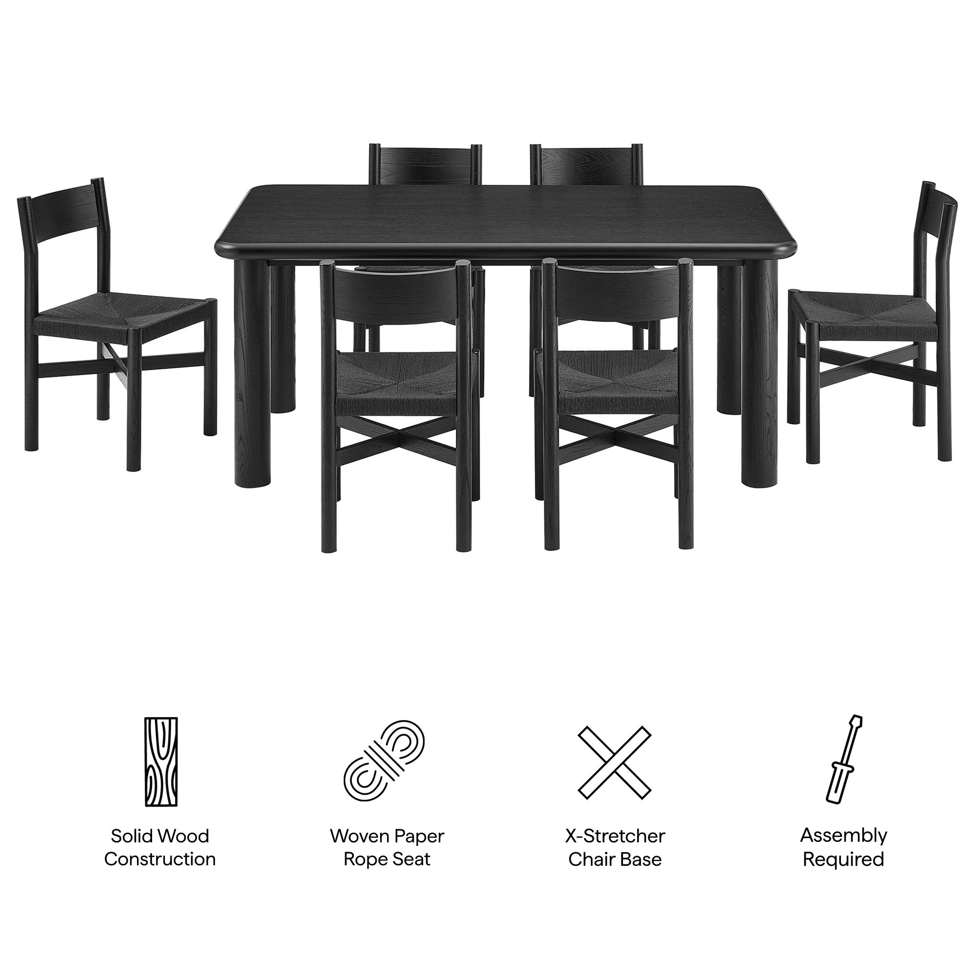 Modway Alvia 7-Piece Oak Wood Dining Table and Chairs Set EEI-7552