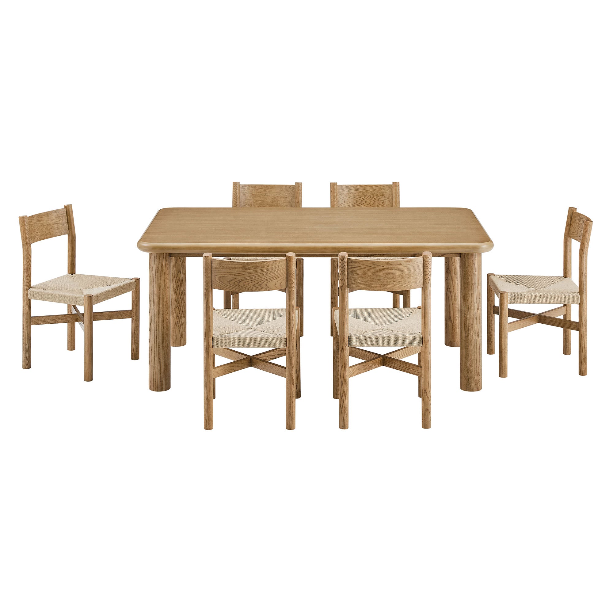Modway Alvia 7-Piece Oak Wood Dining Table and Chairs Set EEI-7552