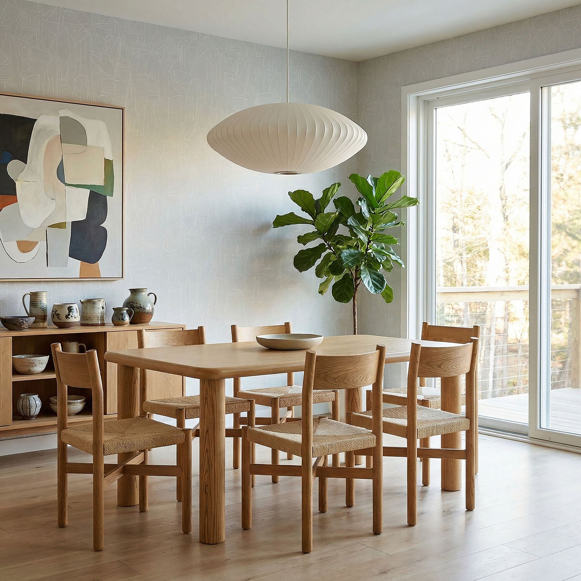 Modway Alvia 7-Piece Oak Wood Dining Table and Chairs Set EEI-7552