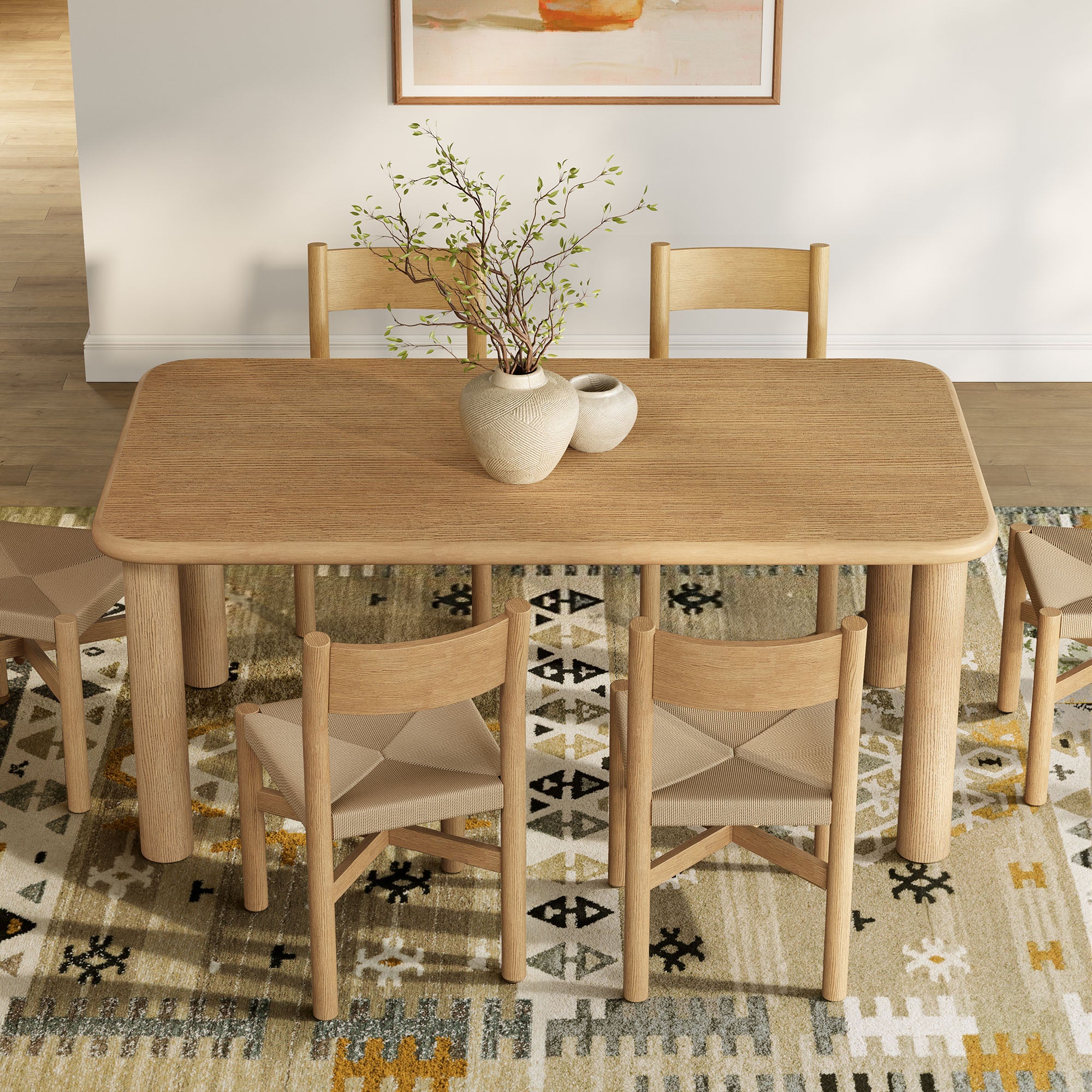 Modway Alvia 7-Piece Oak Wood Dining Table and Chairs Set EEI-7552