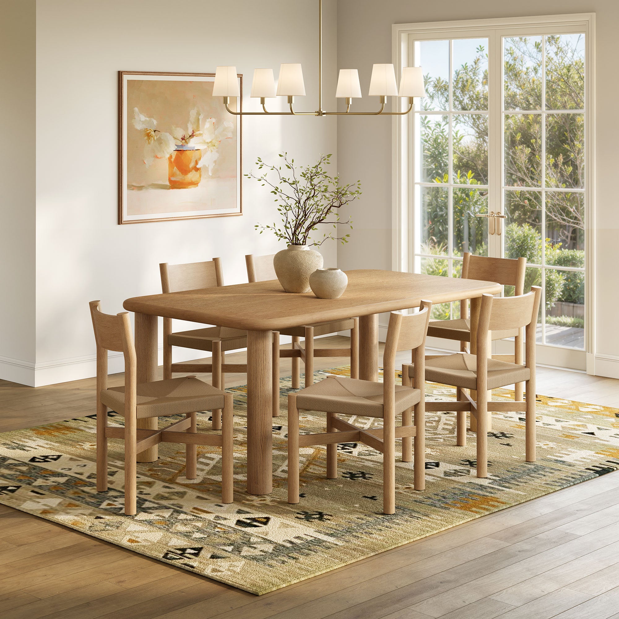 Modway Alvia 7-Piece Oak Wood Dining Table and Chairs Set EEI-7552