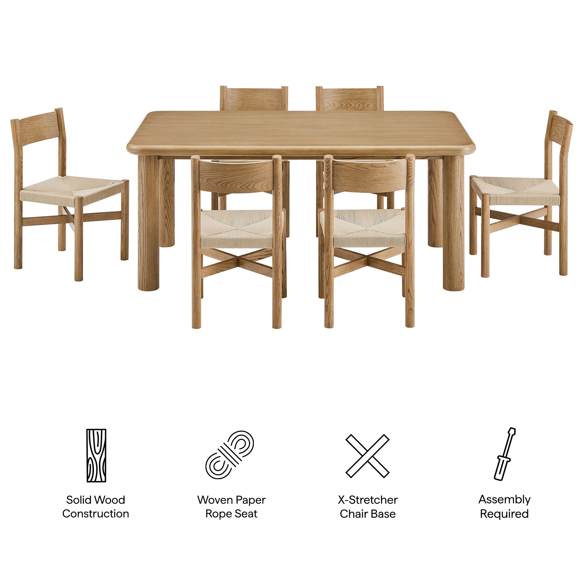 Modway Alvia 7-Piece Oak Wood Dining Table and Chairs Set EEI-7552