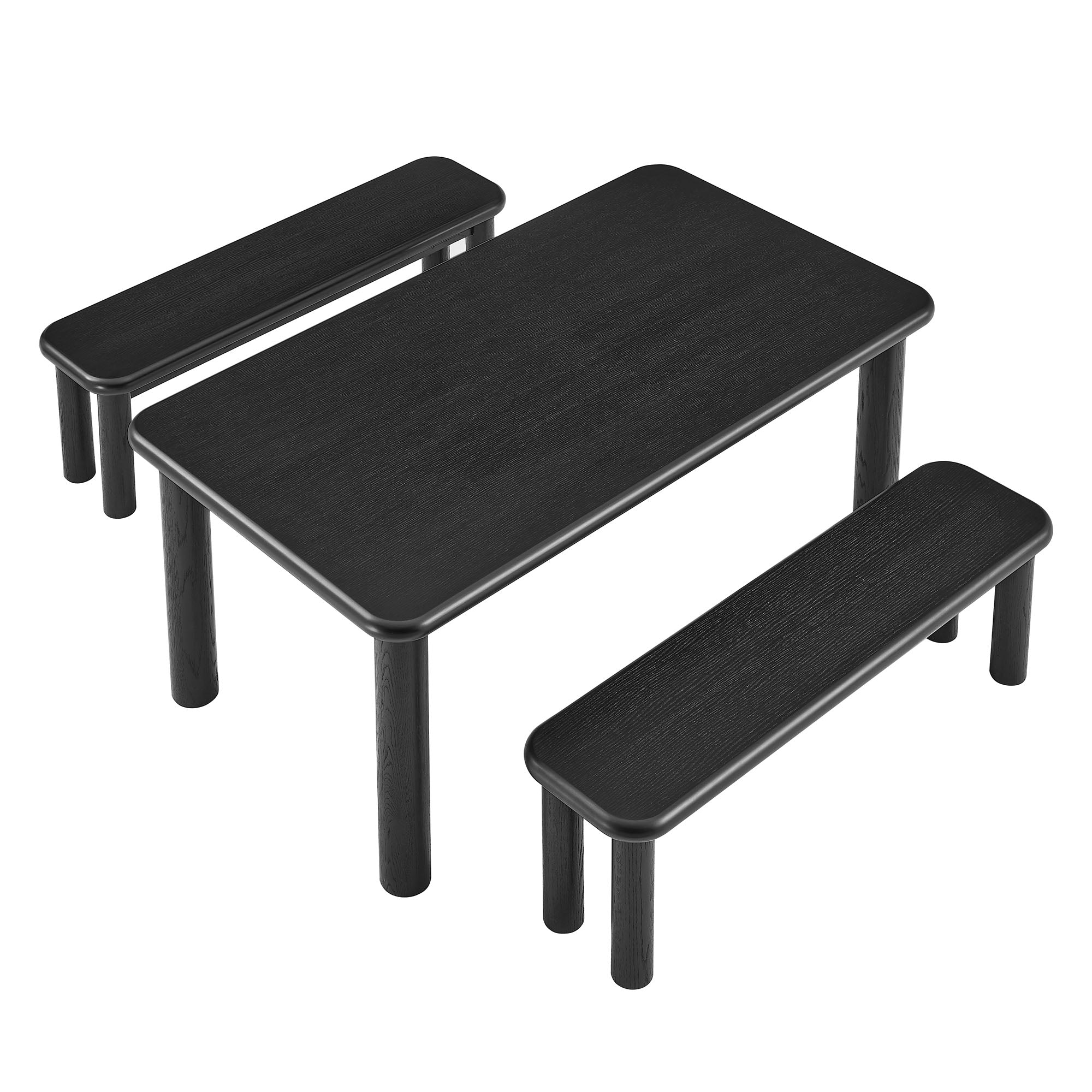 Modway Alvia 3-Piece Oak Wood Dining Table and Benches Set EEI-7553