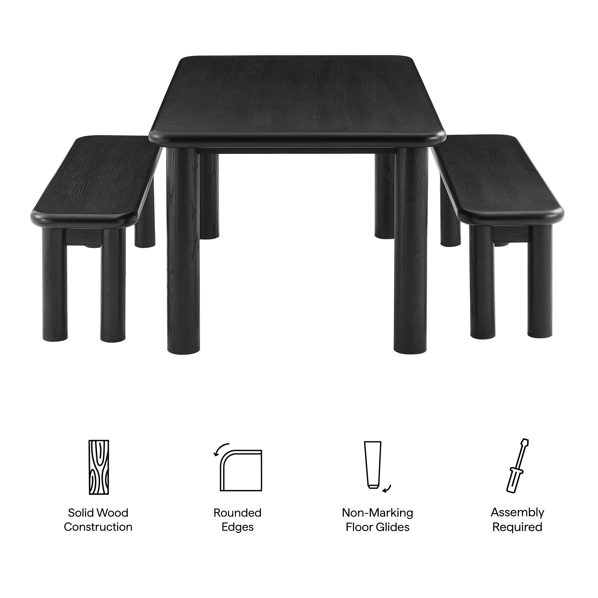 Modway Alvia 3-Piece Oak Wood Dining Table and Benches Set EEI-7553