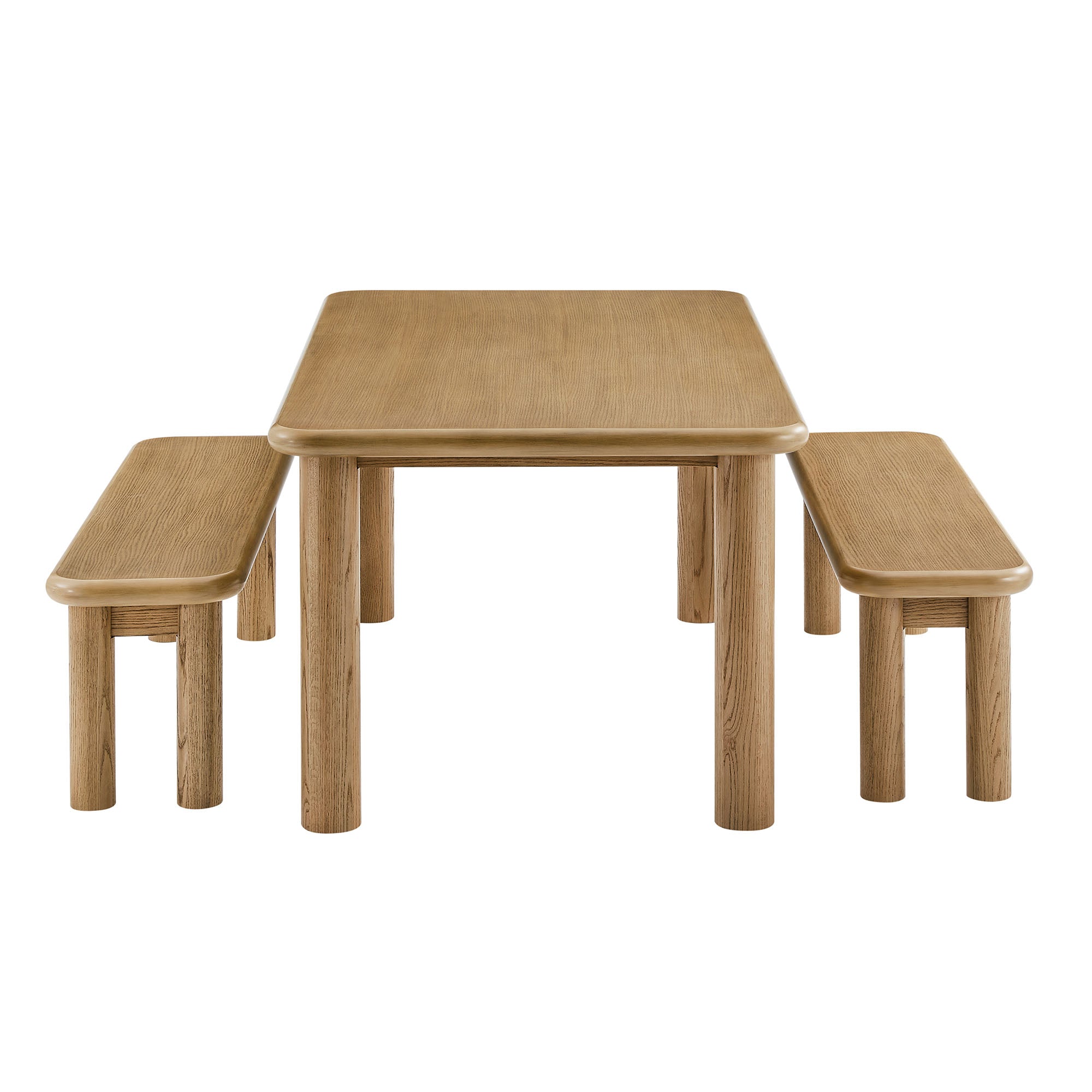 Modway Alvia 3-Piece Oak Wood Dining Table and Benches Set EEI-7553