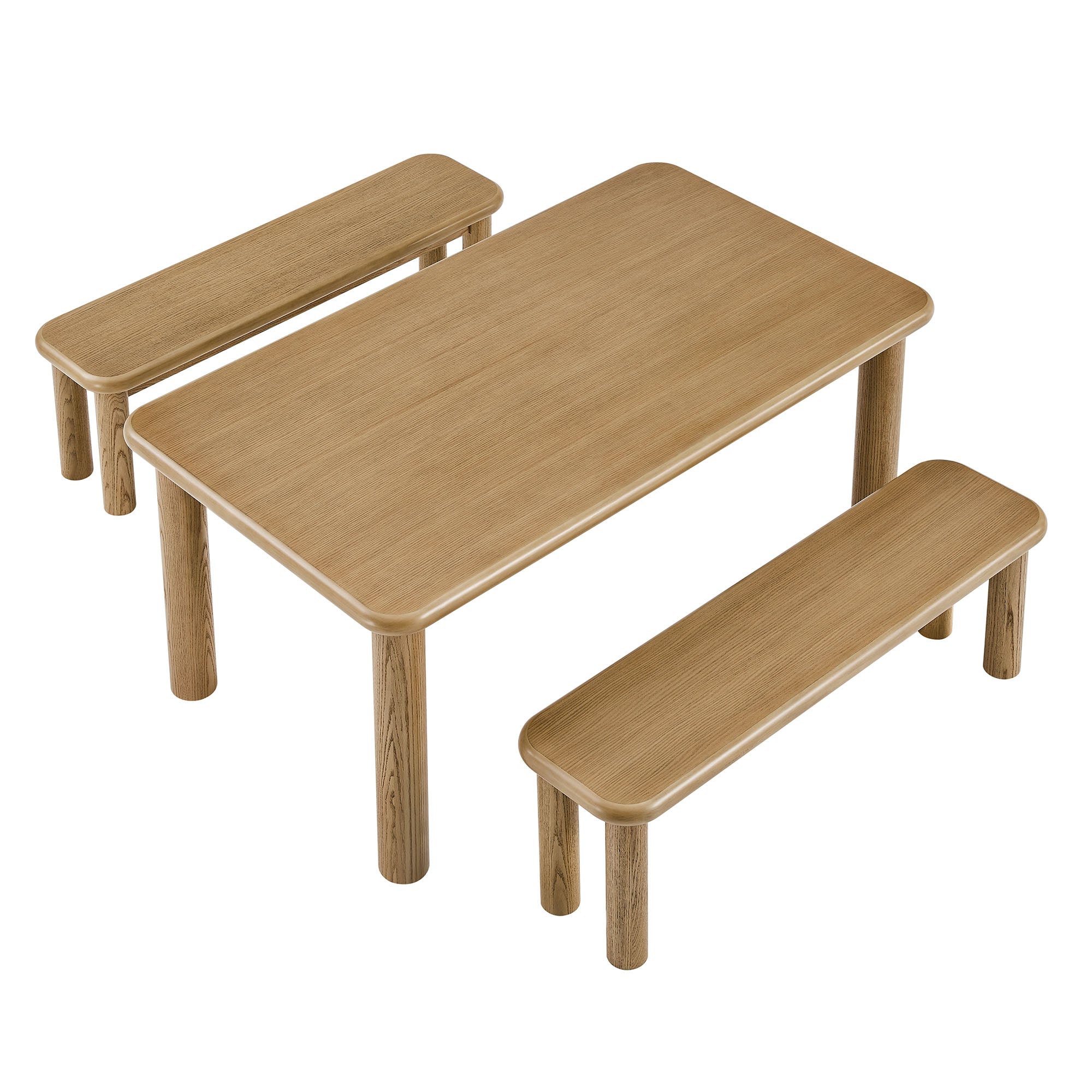 Modway Alvia 3-Piece Oak Wood Dining Table and Benches Set EEI-7553