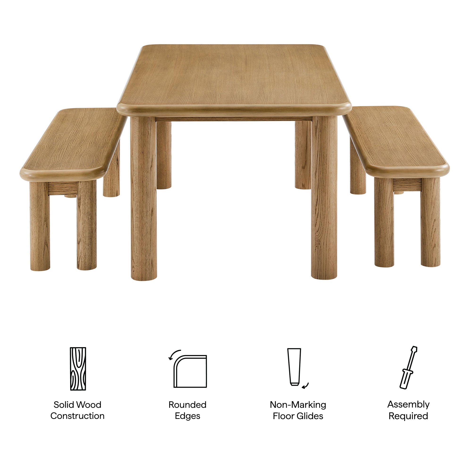 Modway Alvia 3-Piece Oak Wood Dining Table and Benches Set EEI-7553