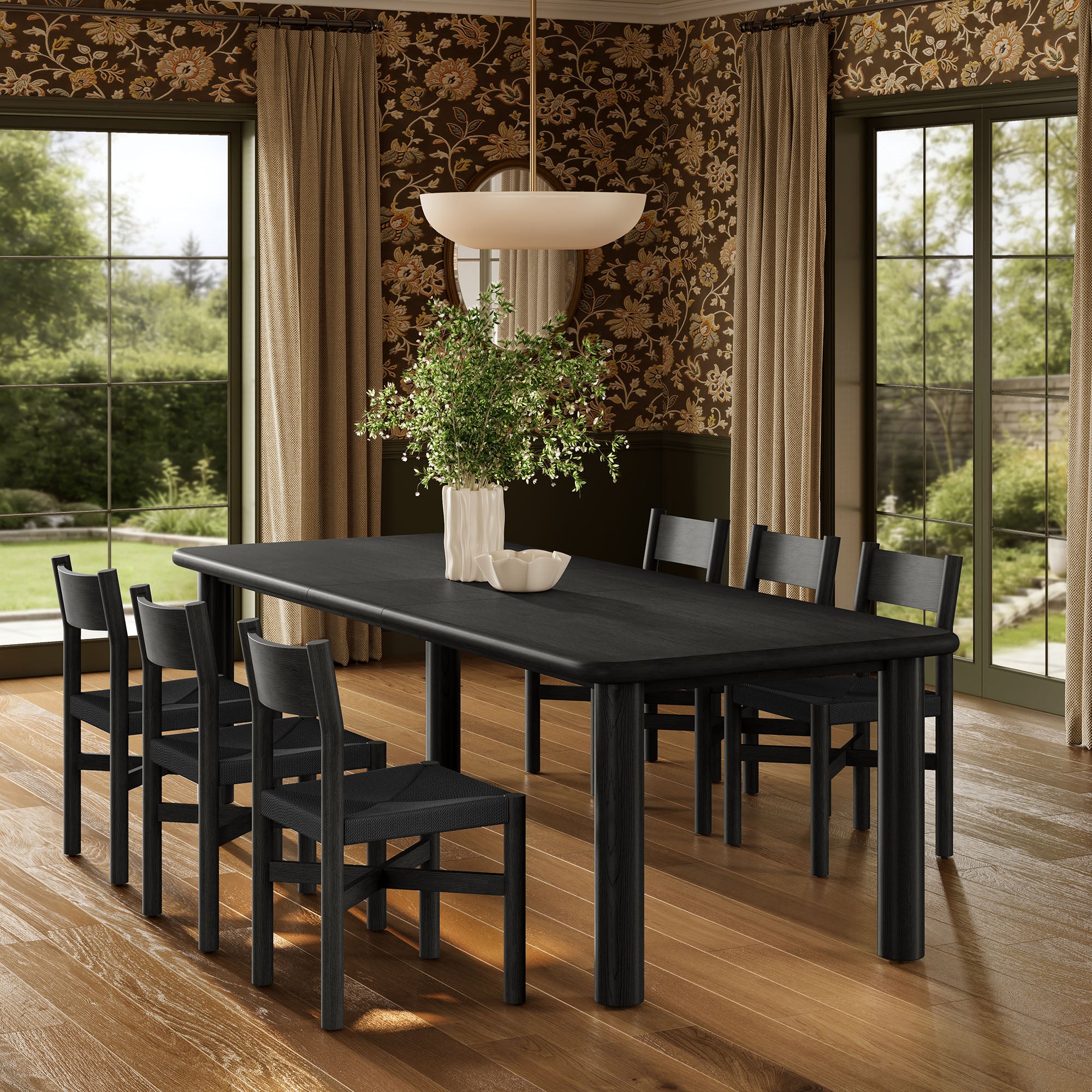 Modway Alvia 7-Piece Oak Wood Extendable Dining Table and Chairs Set EEI-7554