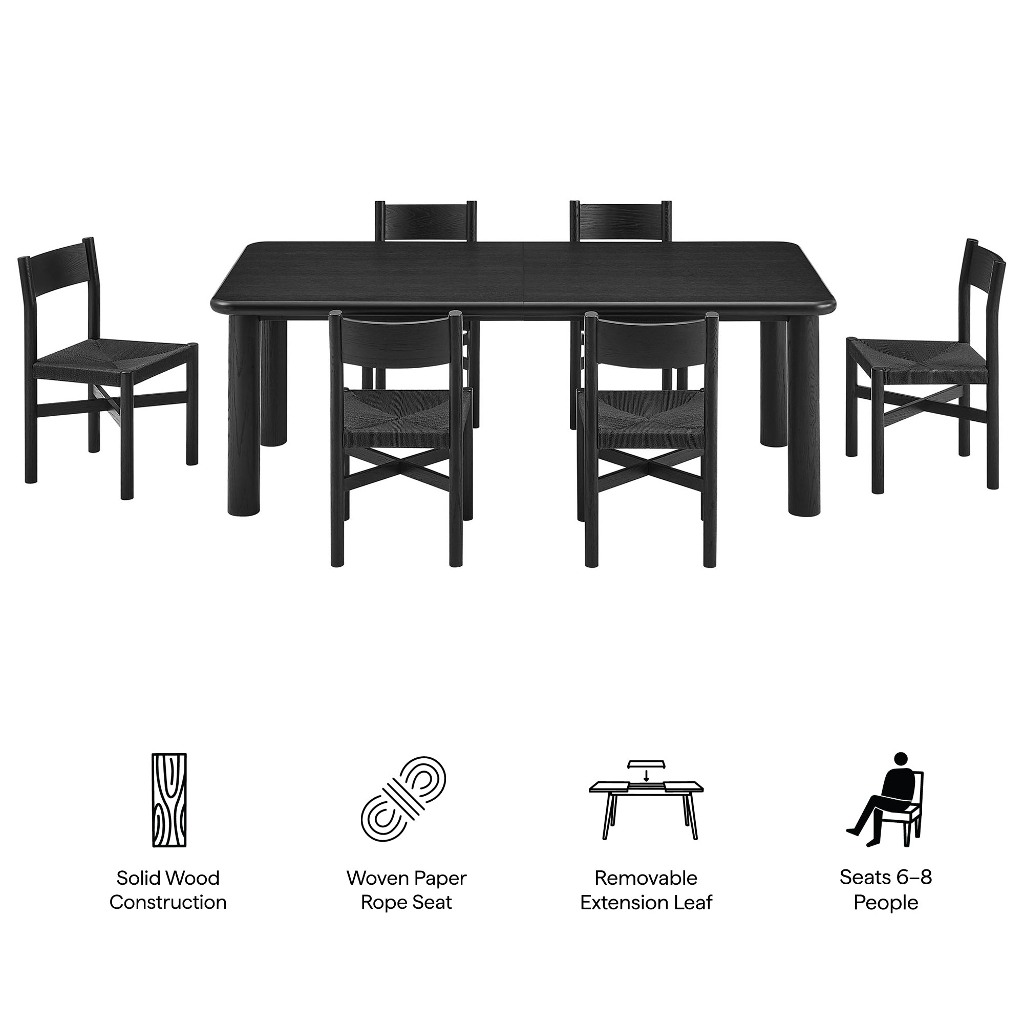 Modway Alvia 7-Piece Oak Wood Extendable Dining Table and Chairs Set EEI-7554