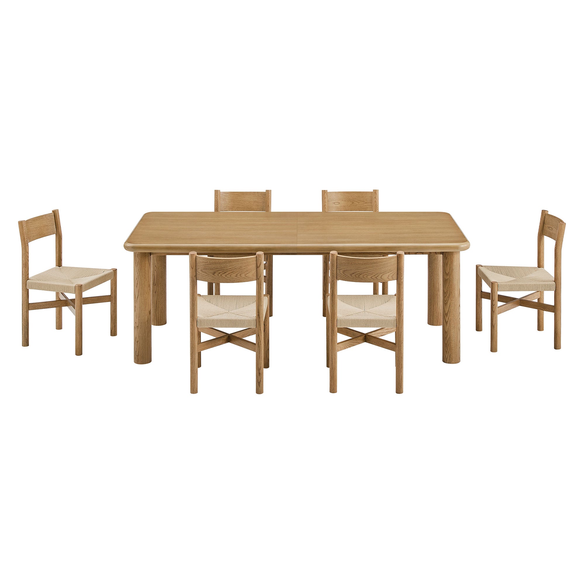 Modway Alvia 7-Piece Oak Wood Extendable Dining Table and Chairs Set EEI-7554