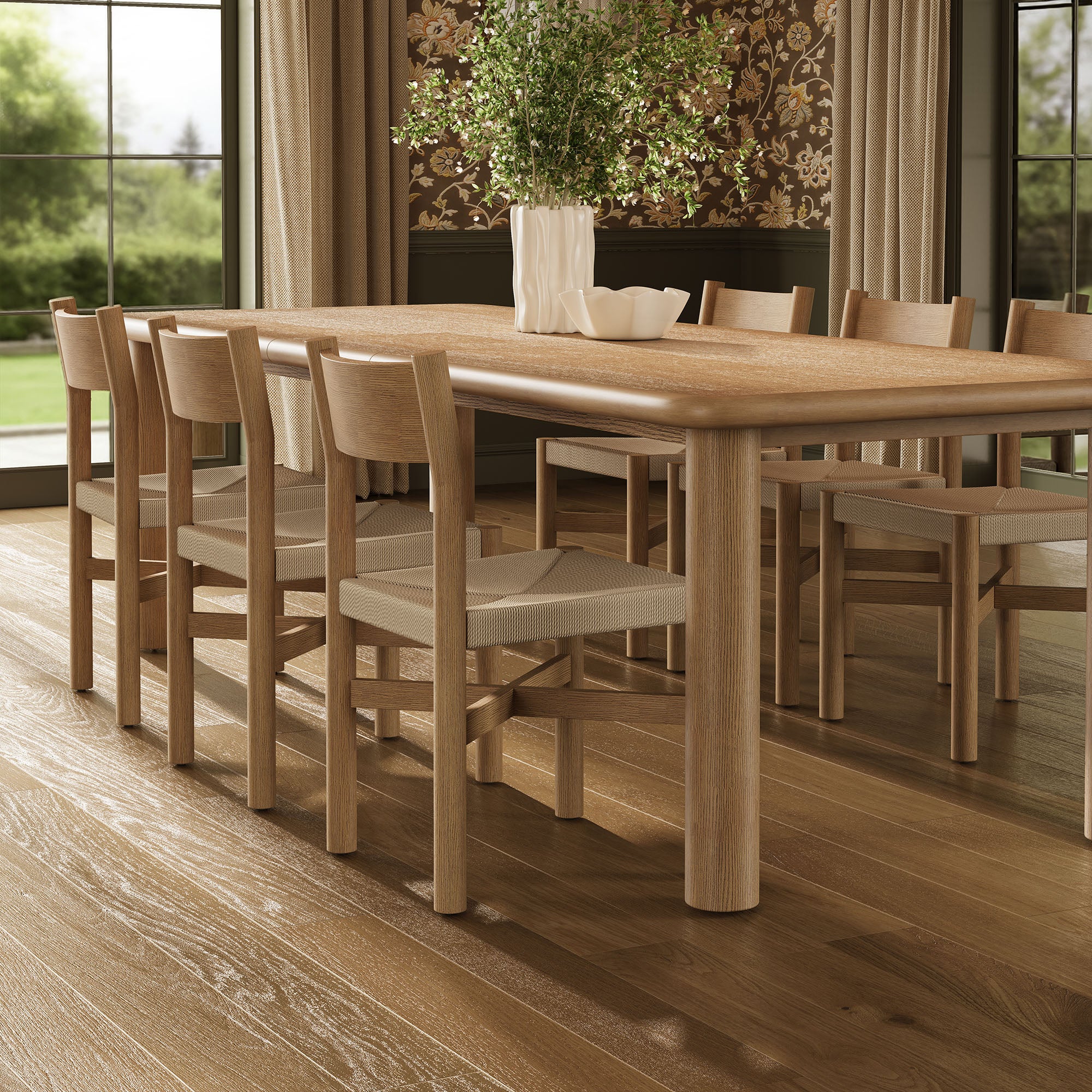Modway Alvia 7-Piece Oak Wood Extendable Dining Table and Chairs Set EEI-7554