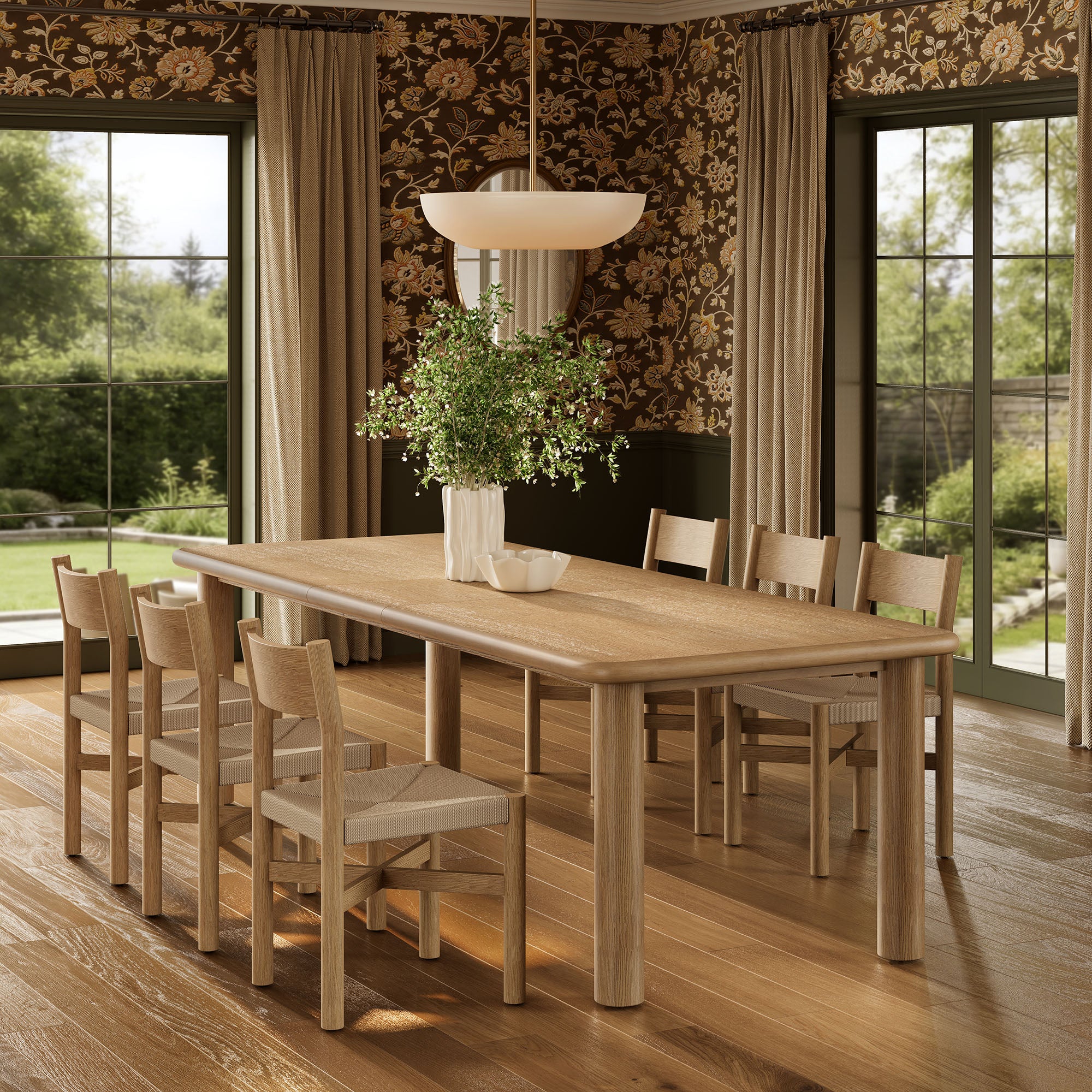 Modway Alvia 7-Piece Oak Wood Extendable Dining Table and Chairs Set EEI-7554