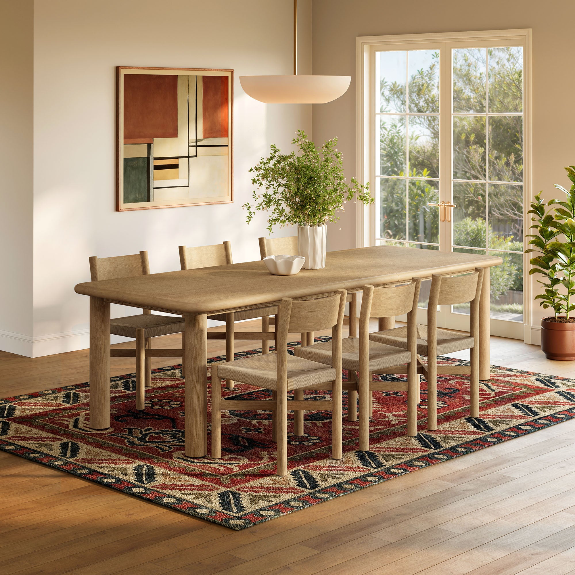 Modway Alvia 7-Piece Oak Wood Extendable Dining Table and Chairs Set EEI-7554