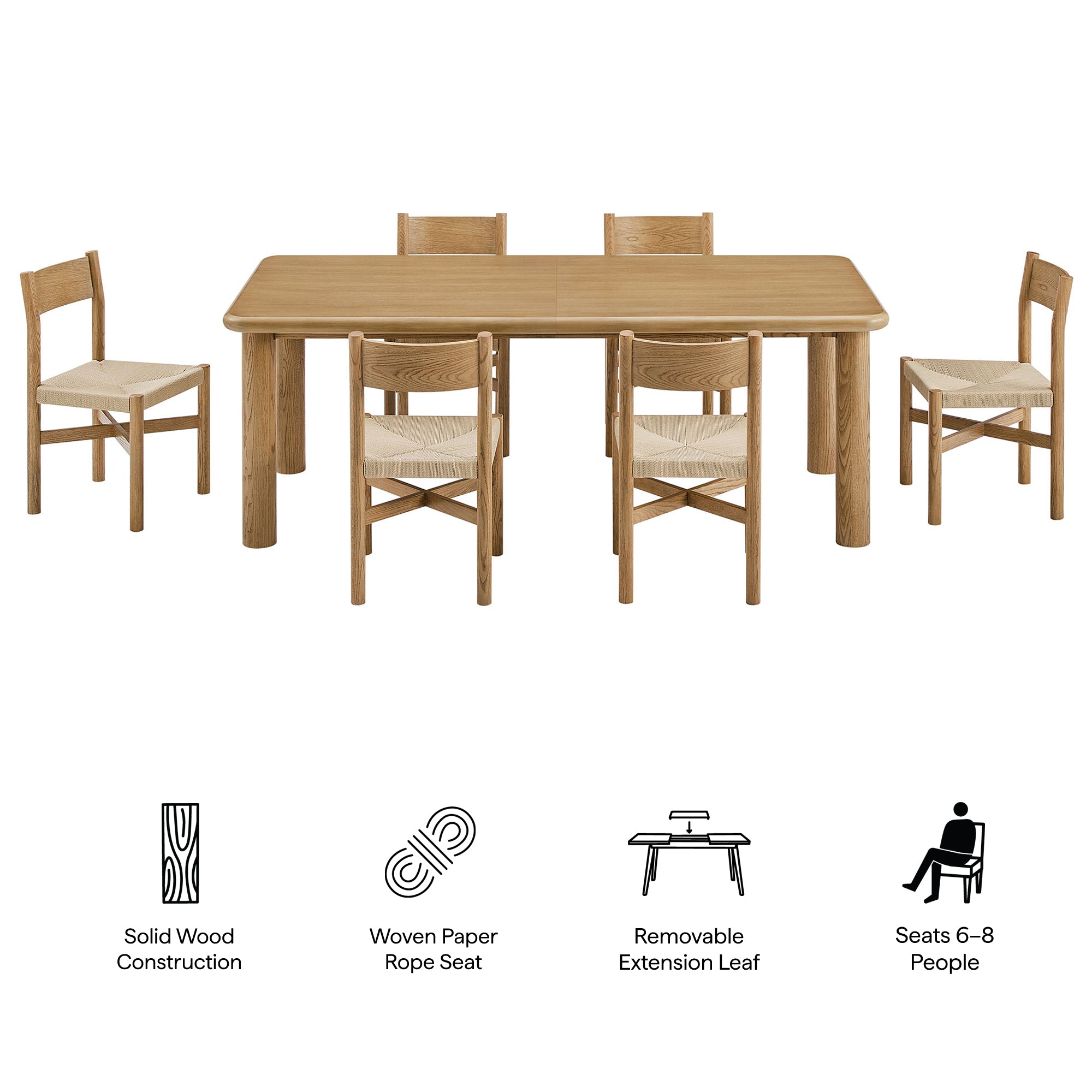 Modway Alvia 7-Piece Oak Wood Extendable Dining Table and Chairs Set EEI-7554
