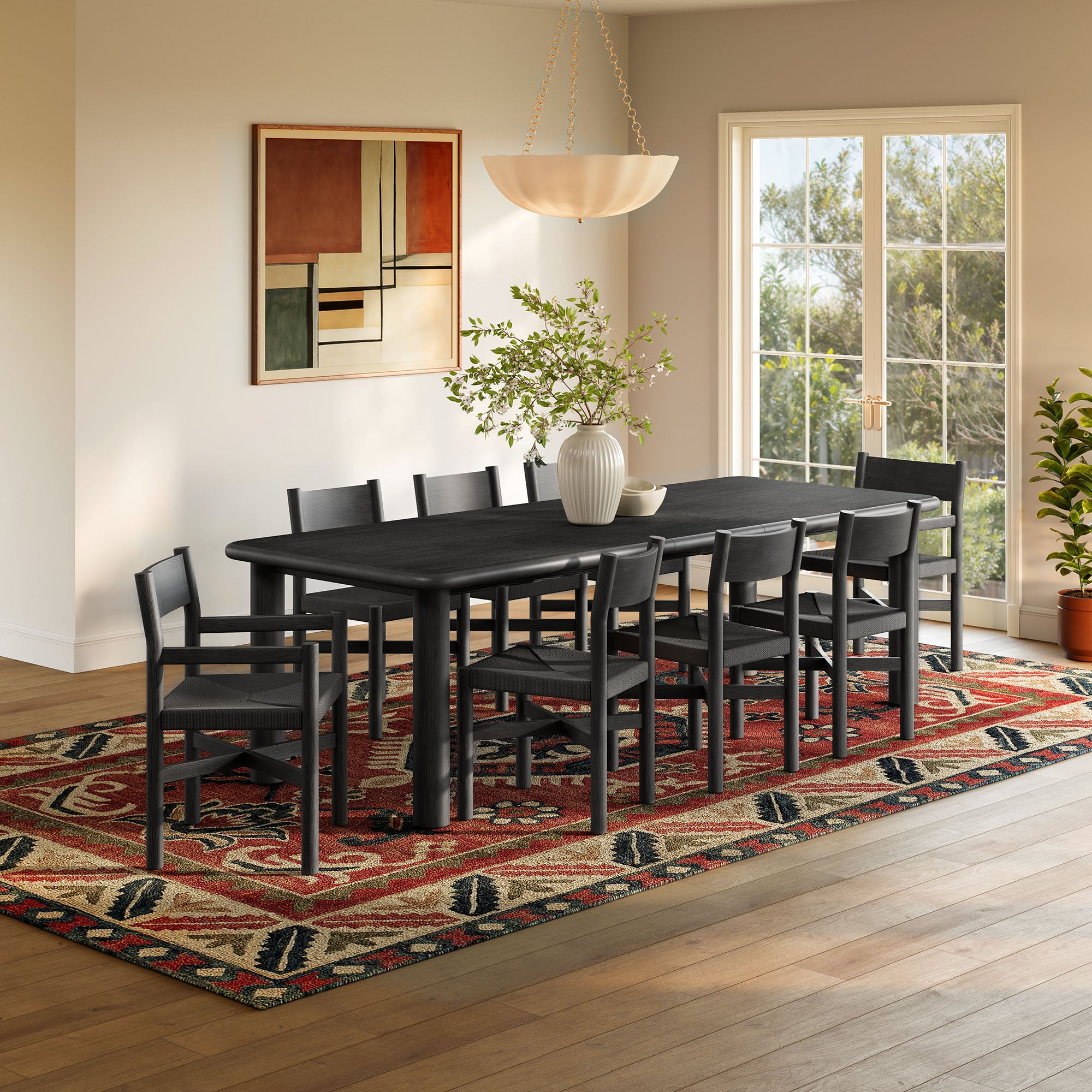 Modway Alvia 9-Piece Oak Wood Extendable Dining Table and Chairs Set EEI-7555