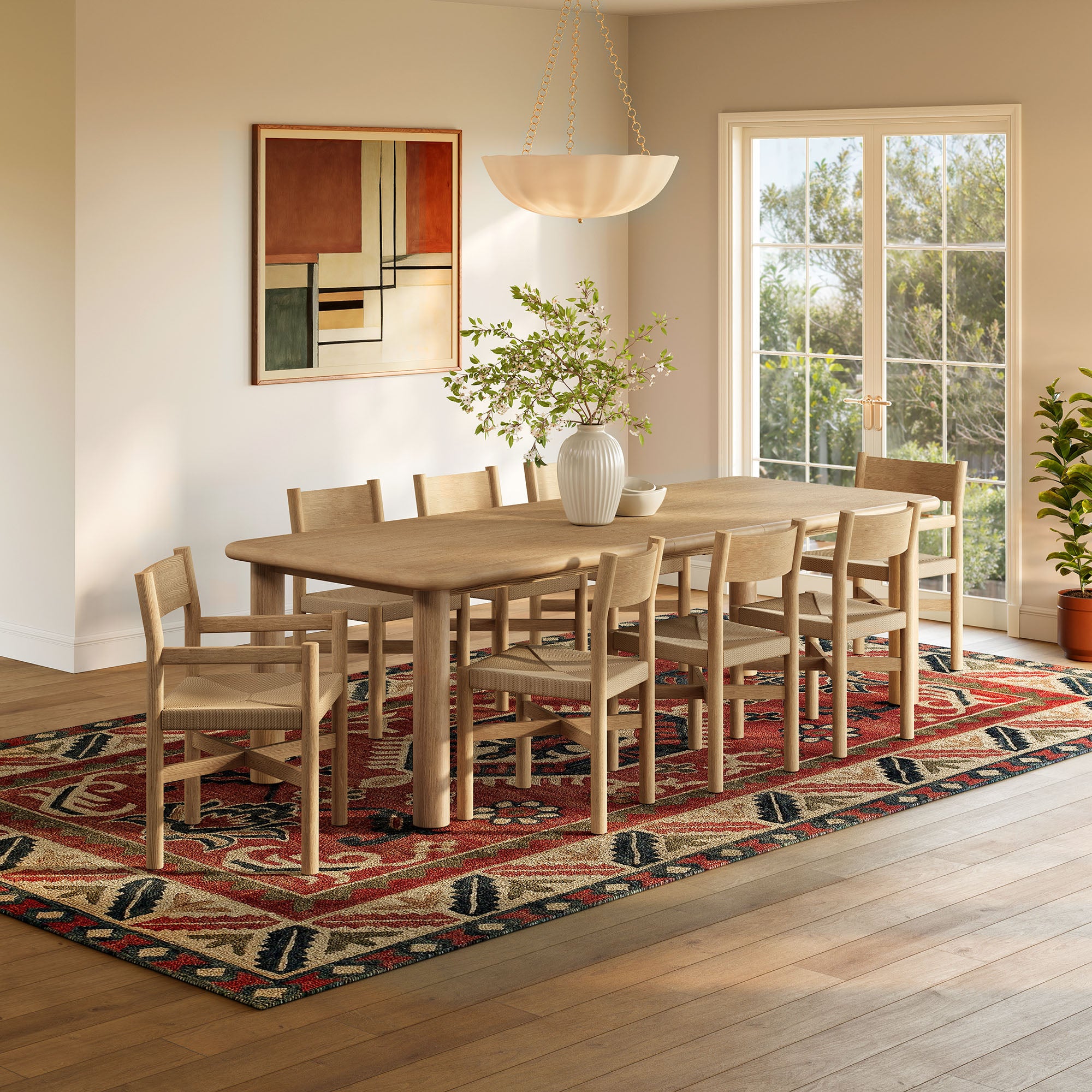 Modway Alvia 9-Piece Oak Wood Extendable Dining Table and Chairs Set EEI-7555