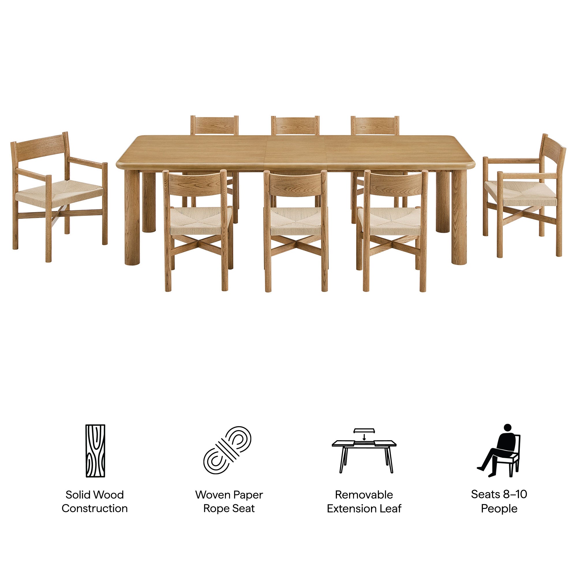 Modway Alvia 9-Piece Oak Wood Extendable Dining Table and Chairs Set EEI-7555
