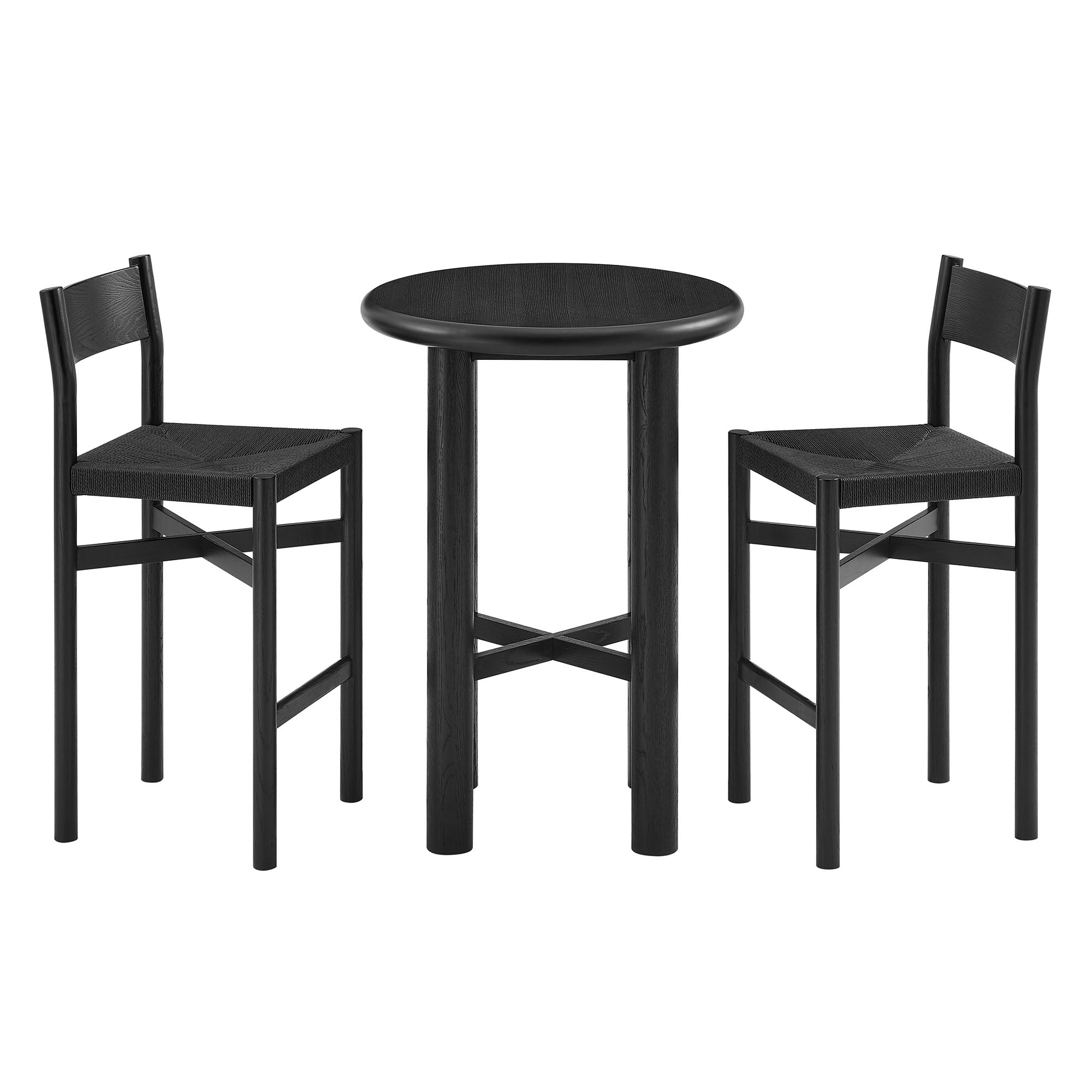 Modway Alvia 3-Piece Round Oak Wood Bar Table With Bar Stools Set EEI-7556