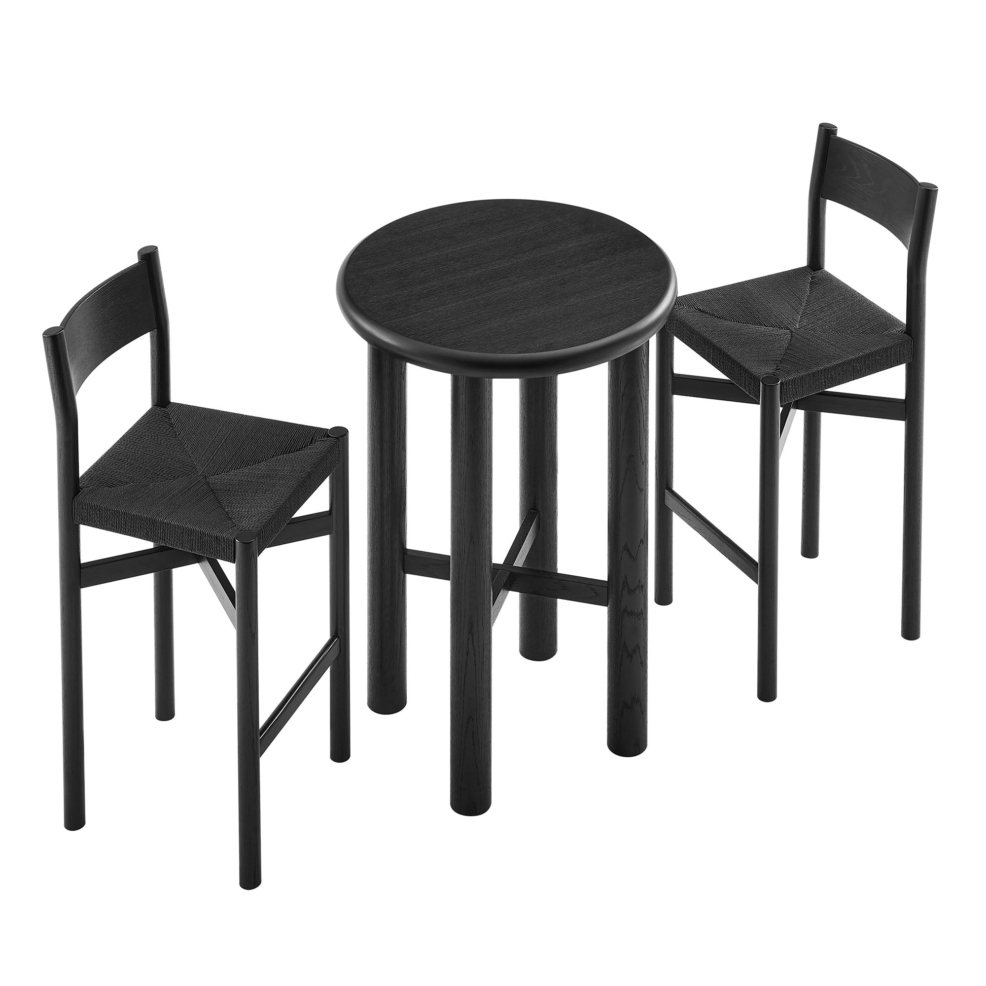 Modway Alvia 3-Piece Round Oak Wood Bar Table With Bar Stools Set EEI-7556
