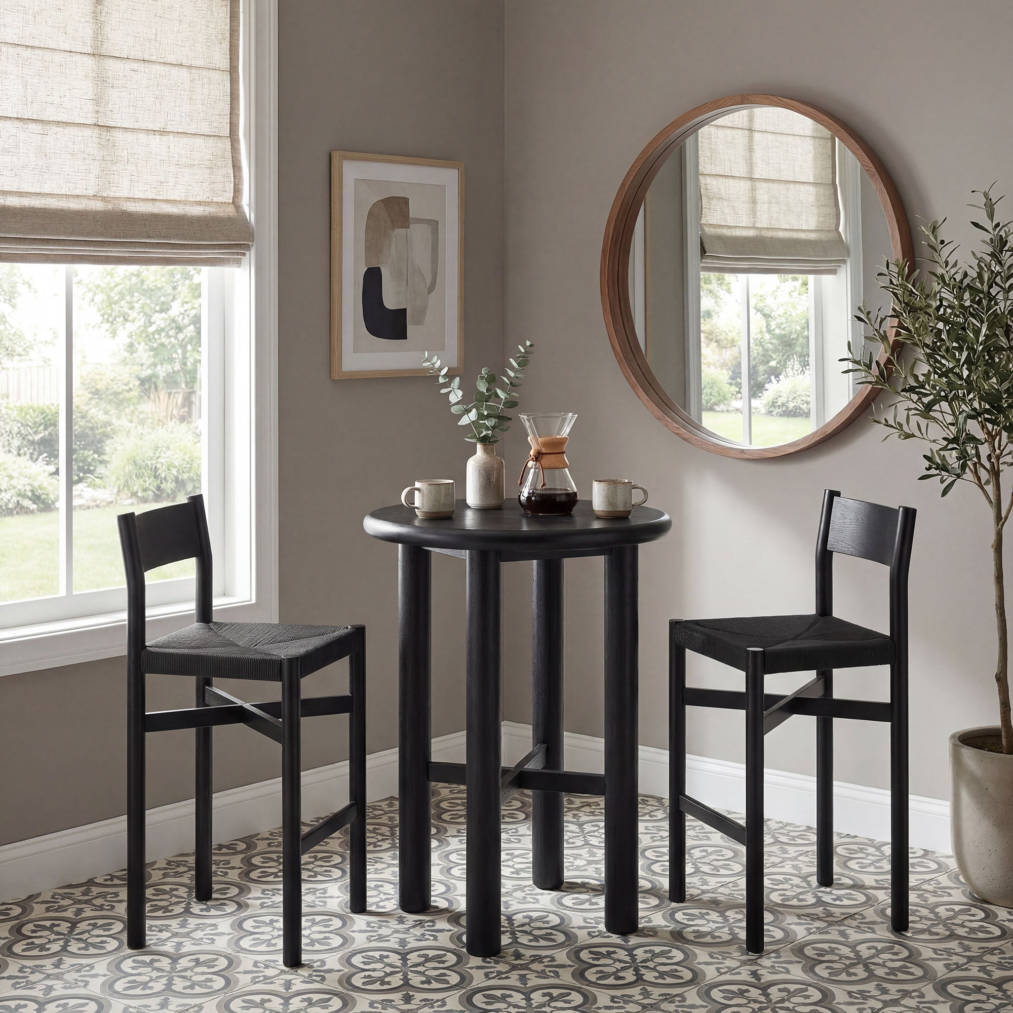 Modway Alvia 3-Piece Round Oak Wood Bar Table With Bar Stools Set EEI-7556