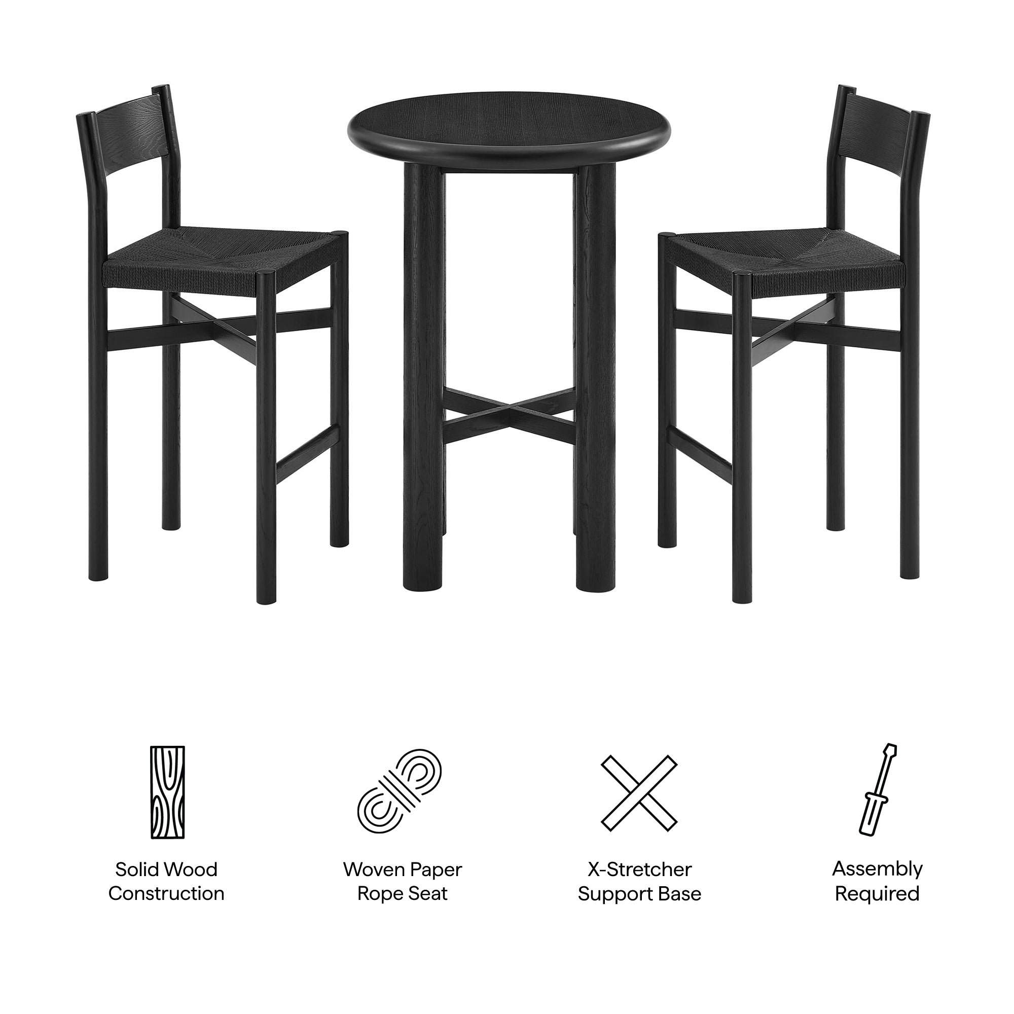 Modway Alvia 3-Piece Round Oak Wood Bar Table With Bar Stools Set EEI-7556