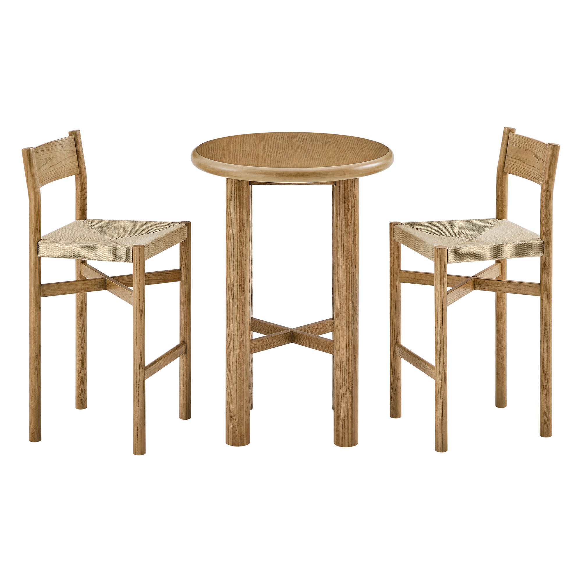 Modway Alvia 3-Piece Round Oak Wood Bar Table With Bar Stools Set EEI-7556
