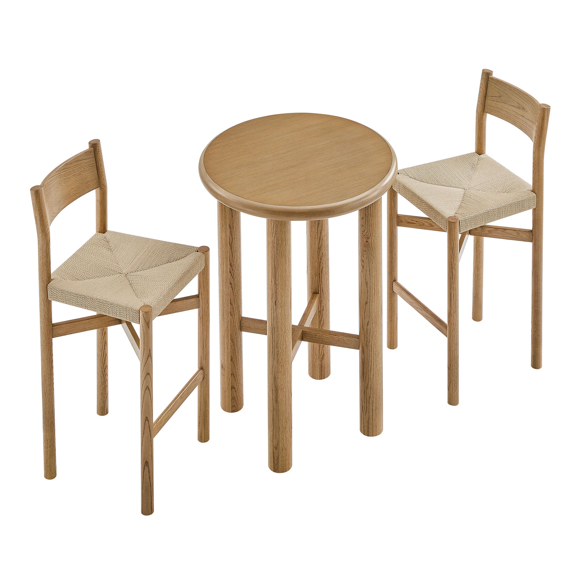 Modway Alvia 3-Piece Round Oak Wood Bar Table With Bar Stools Set EEI-7556