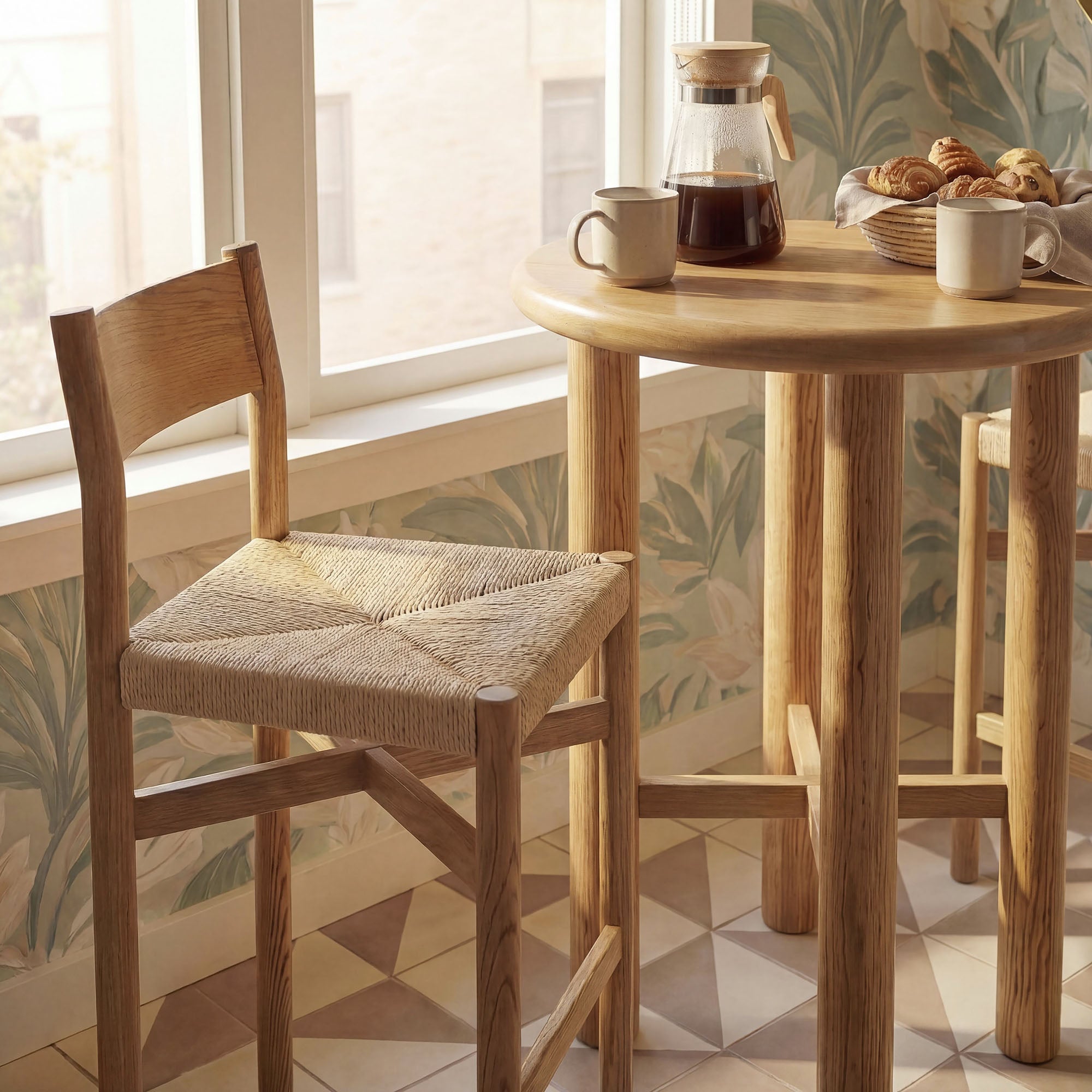 Modway Alvia 3-Piece Round Oak Wood Bar Table With Bar Stools Set EEI-7556