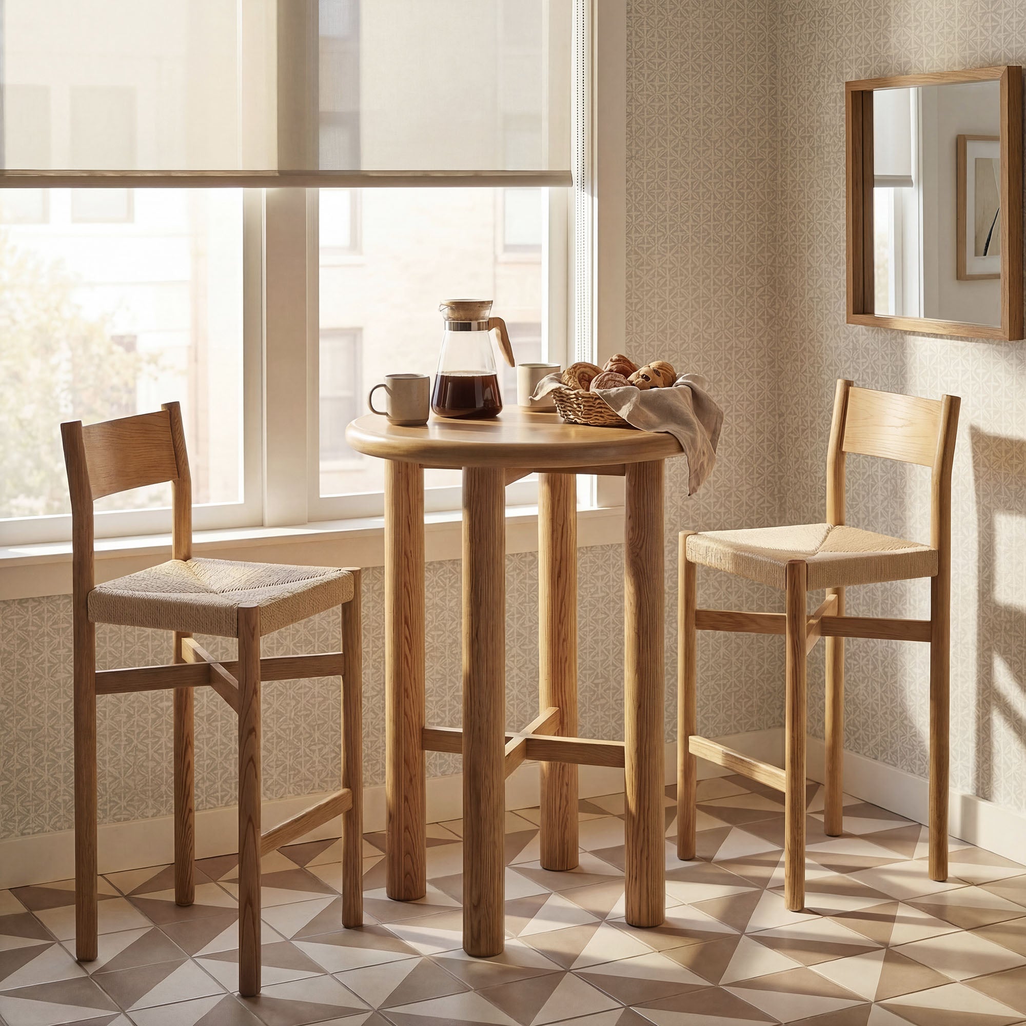 Modway Alvia 3-Piece Round Oak Wood Bar Table With Bar Stools Set EEI-7556