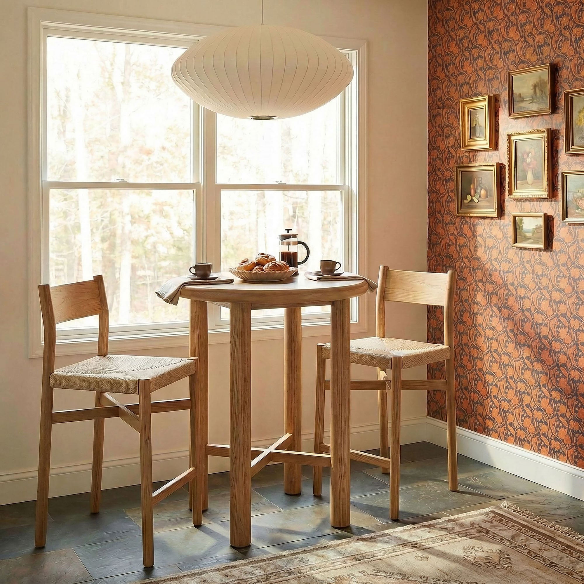 Modway Alvia 3-Piece Round Oak Wood Bar Table With Bar Stools Set EEI-7556