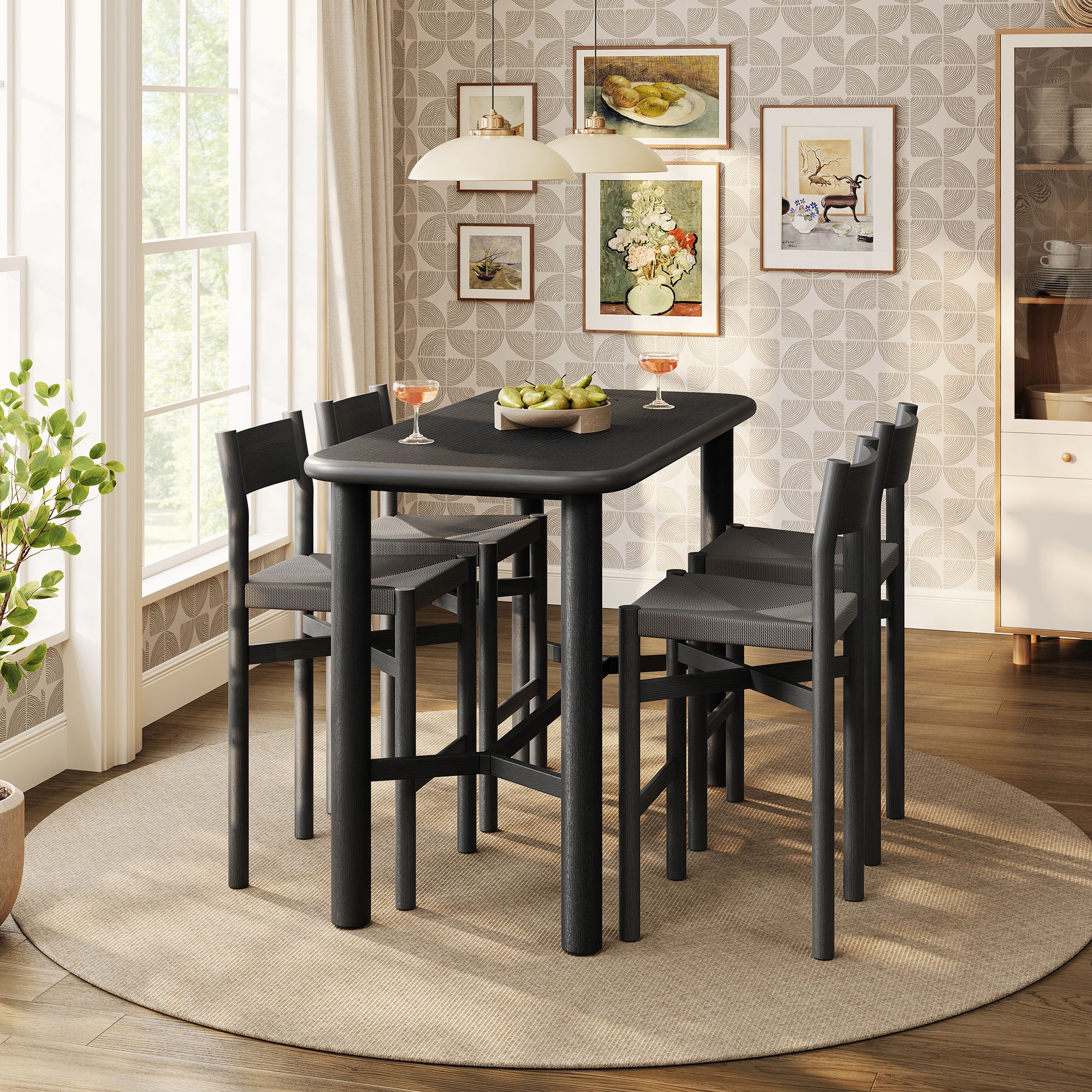 Modway Alvia 5-Piece Rectangular Oak Wood Bar Table With Bar Stools Set EEI-7557