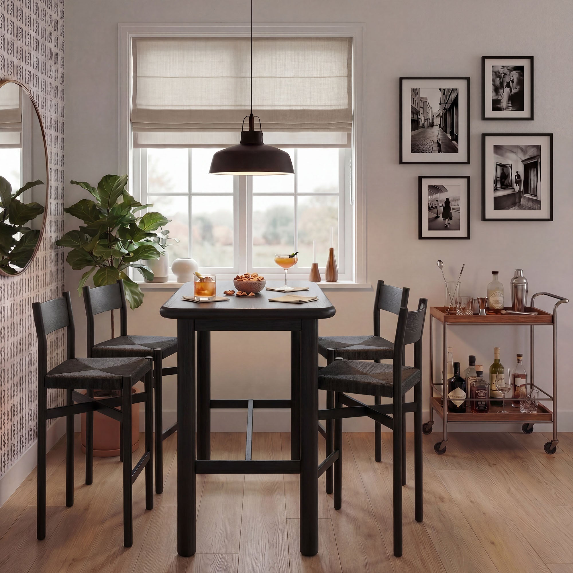 Modway Alvia 5-Piece Rectangular Oak Wood Bar Table With Bar Stools Set EEI-7557