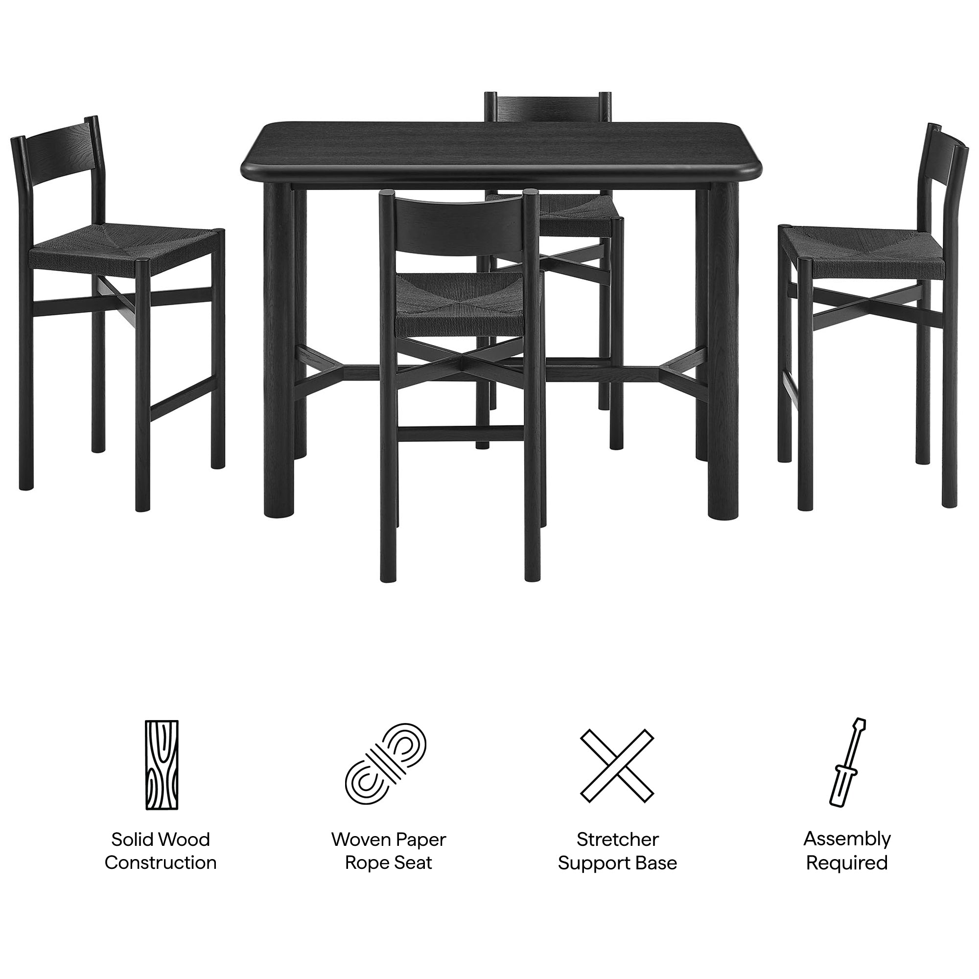 Modway Alvia 5-Piece Rectangular Oak Wood Bar Table With Bar Stools Set EEI-7557