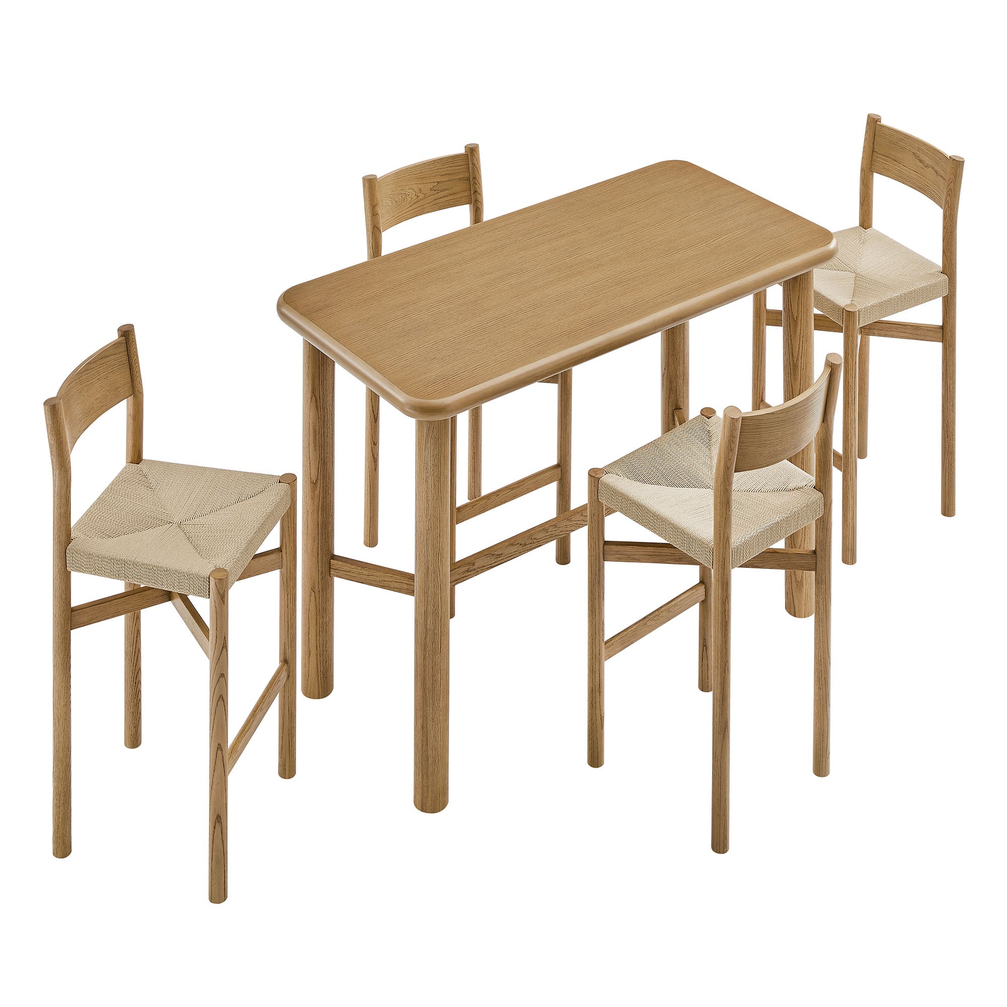 Modway Alvia 5-Piece Rectangular Oak Wood Bar Table With Bar Stools Set EEI-7557