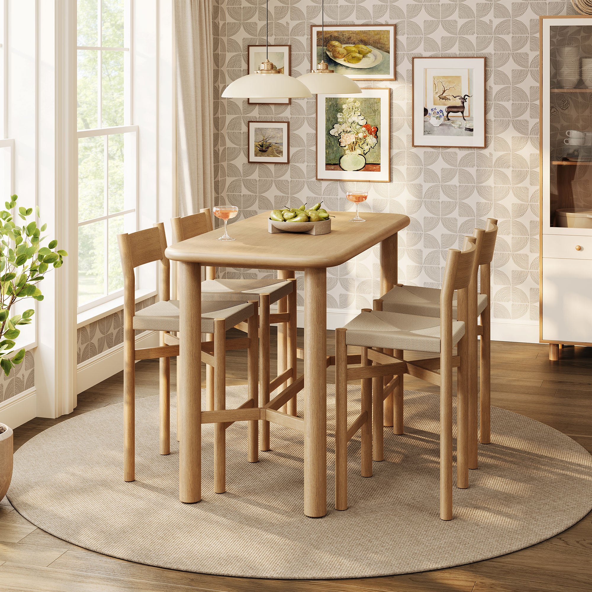 Modway Alvia 5-Piece Rectangular Oak Wood Bar Table With Bar Stools Set EEI-7557