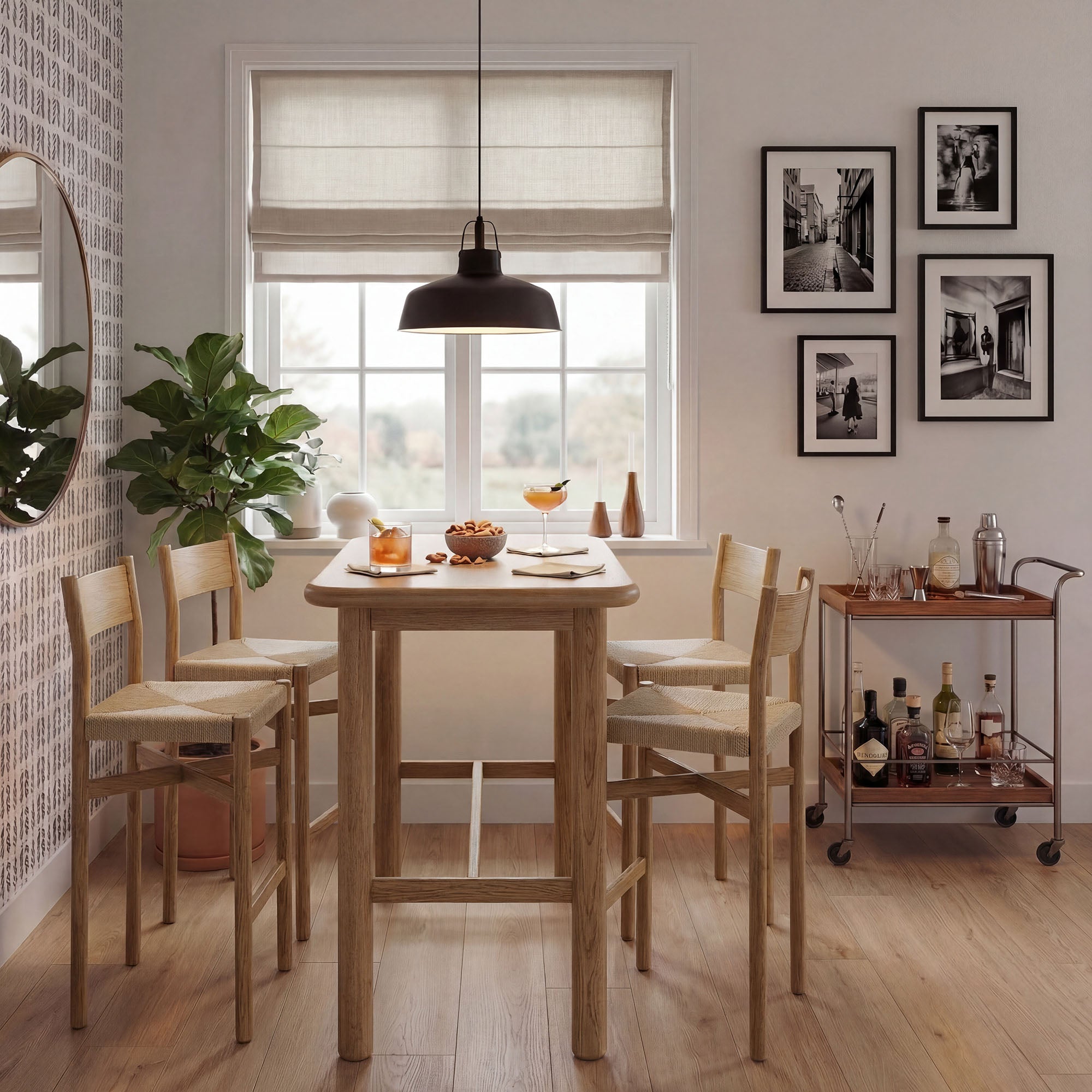 Modway Alvia 5-Piece Rectangular Oak Wood Bar Table With Bar Stools Set EEI-7557