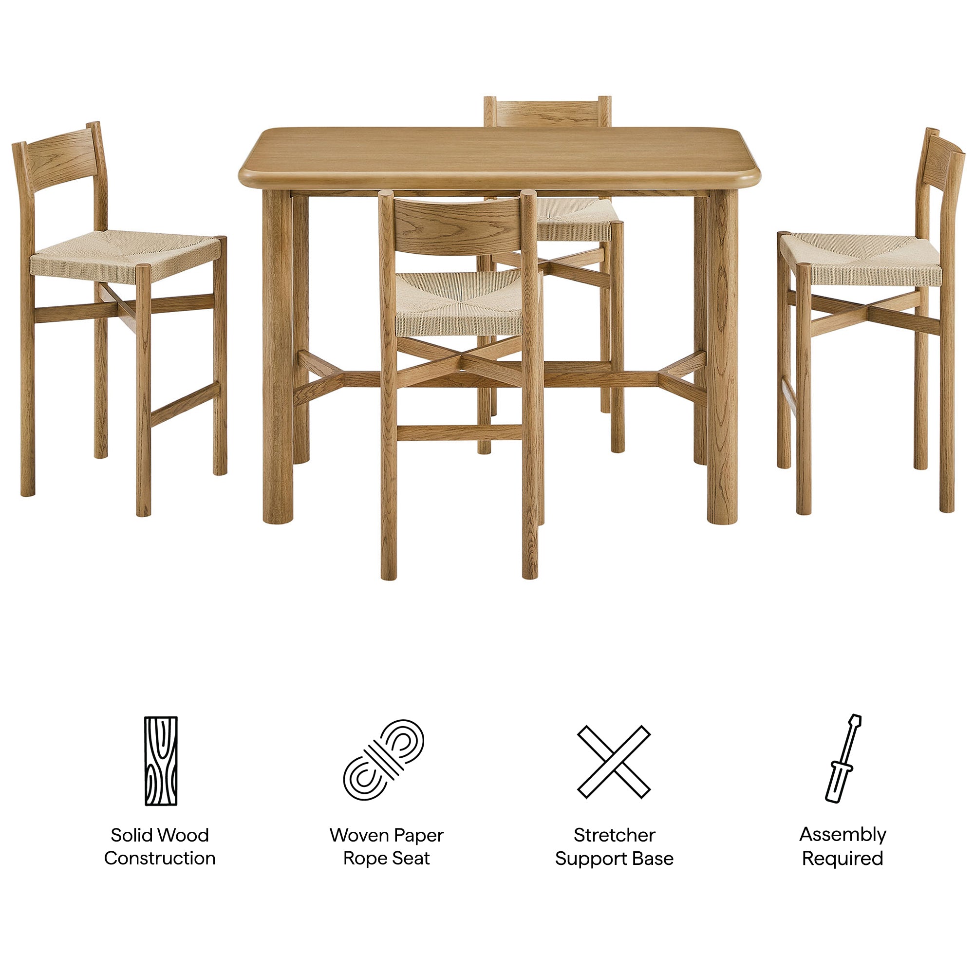 Modway Alvia 5-Piece Rectangular Oak Wood Bar Table With Bar Stools Set EEI-7557