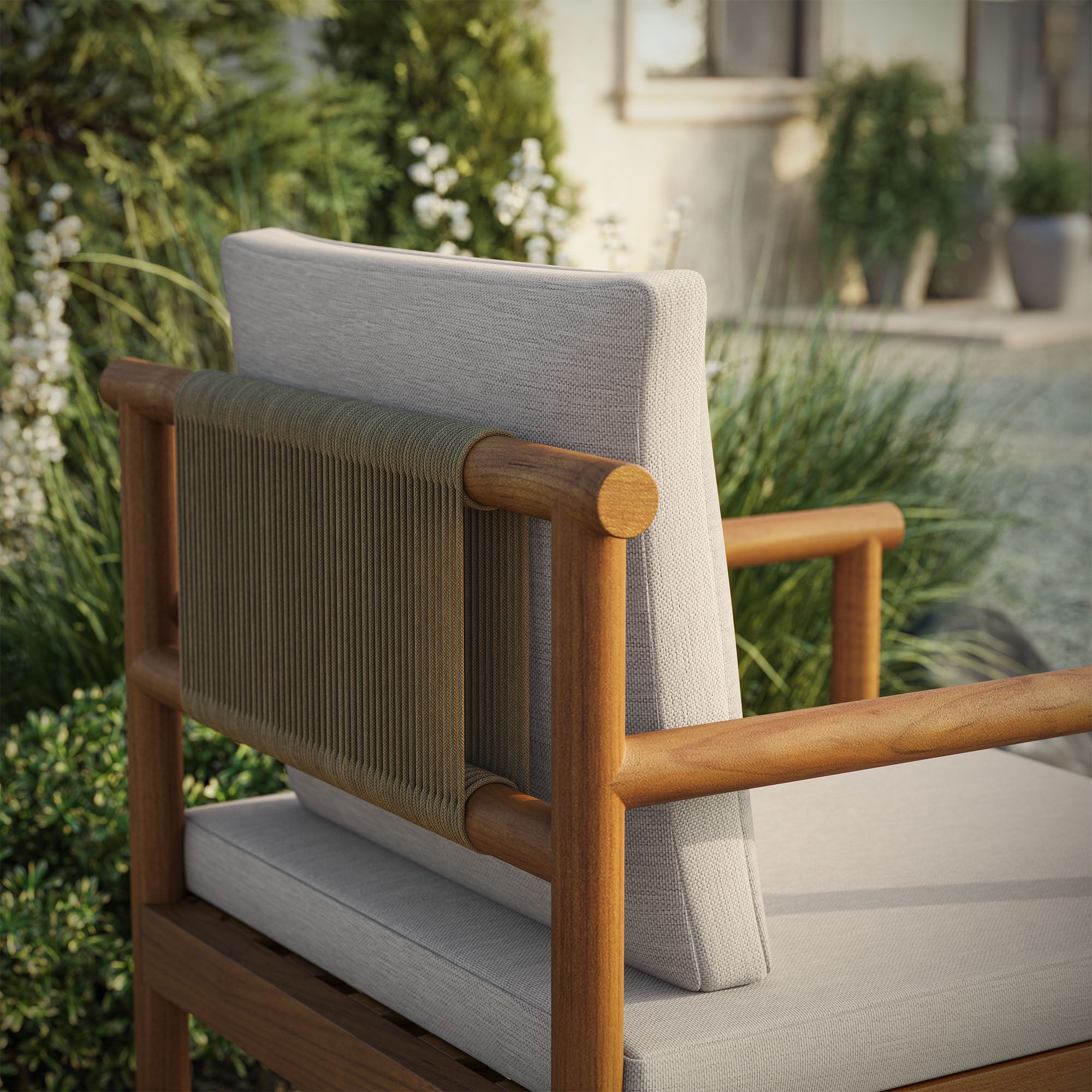 Modway Eleni Outdoor Patio Teak Wood Rope Dining Chair