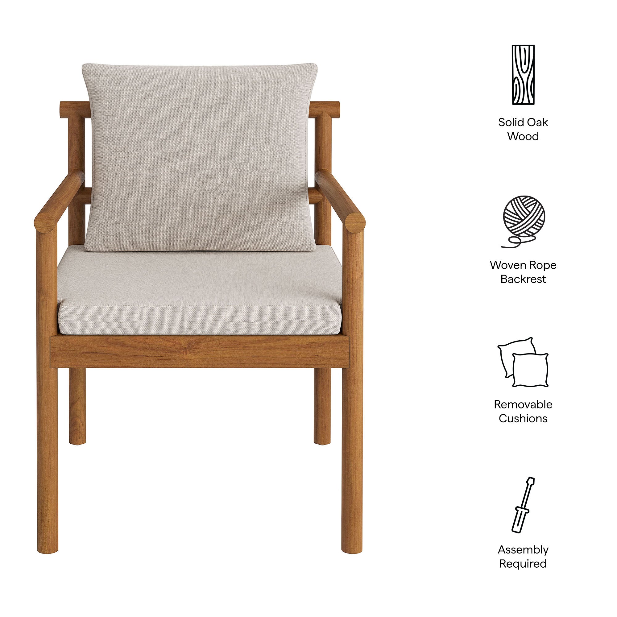 Modway Eleni Outdoor Patio Teak Wood Rope Dining Chair