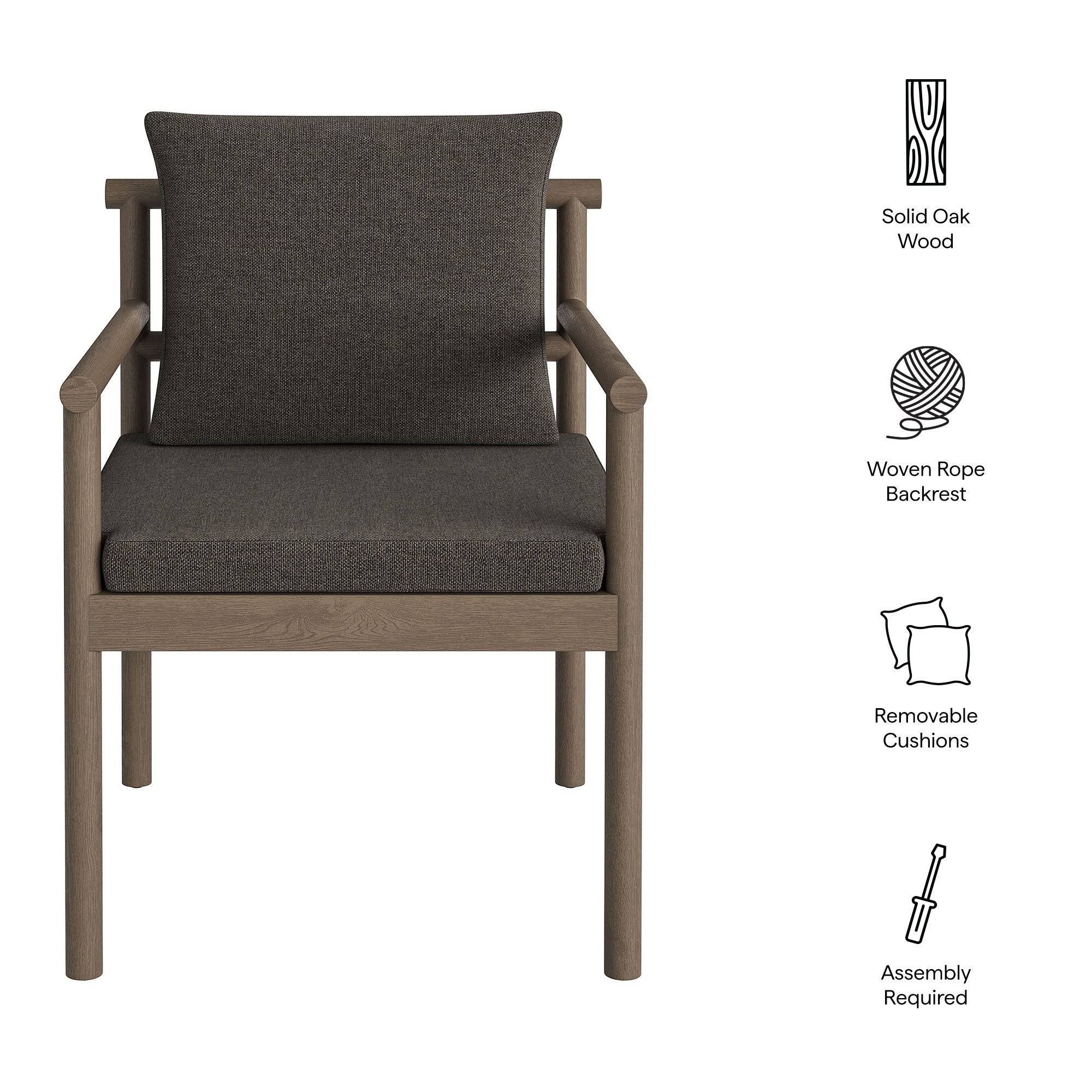 Modway Eleni Outdoor Patio Teak Wood Rope Dining Chair