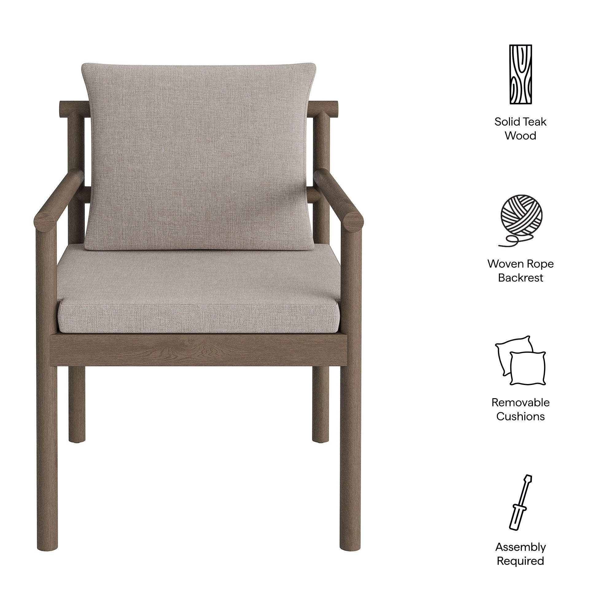 Modway EEI-7561 Eleni Outdoor Patio Teak Wood Rope Dining Chair