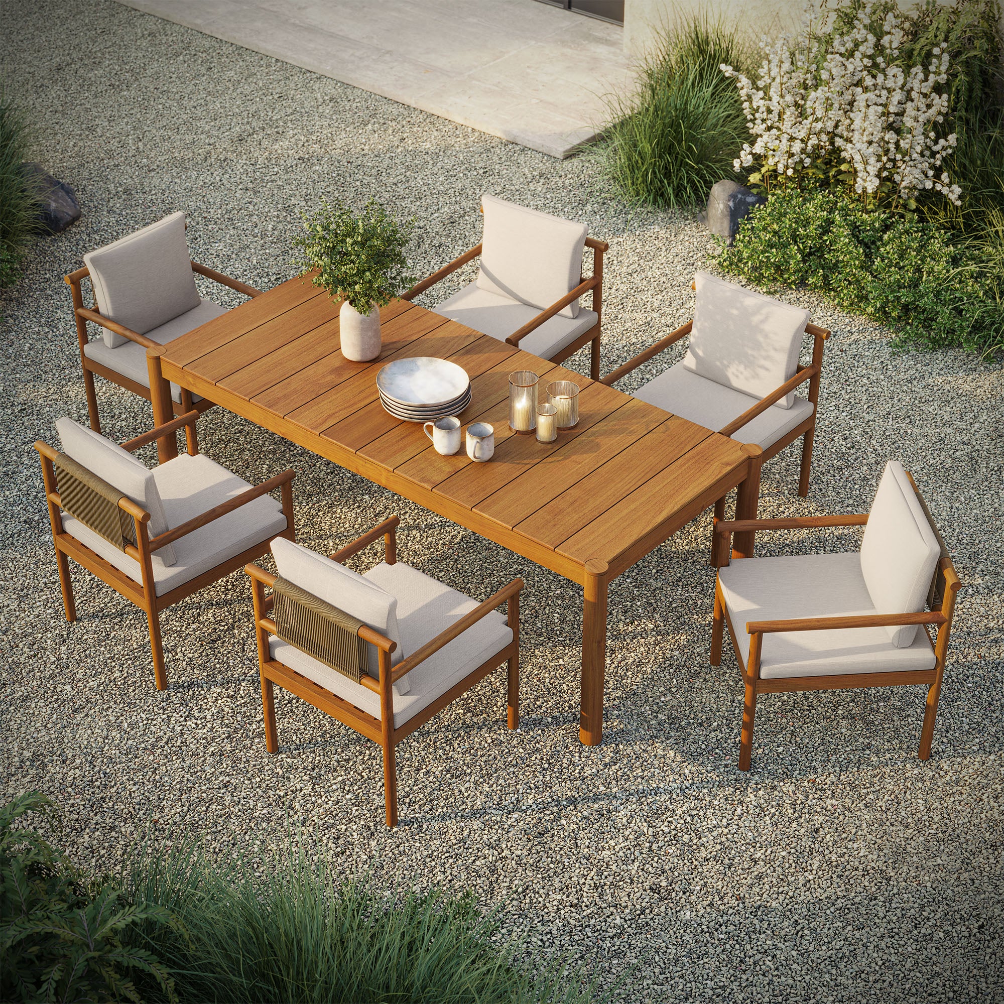 Modway Eleni 7 Piece Outdoor Patio Teak Wood Dining Set