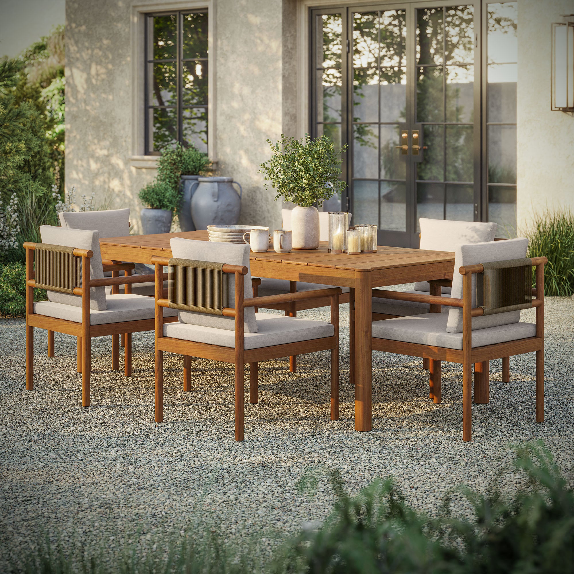 Modway Eleni 7 Piece Outdoor Patio Teak Wood Dining Set