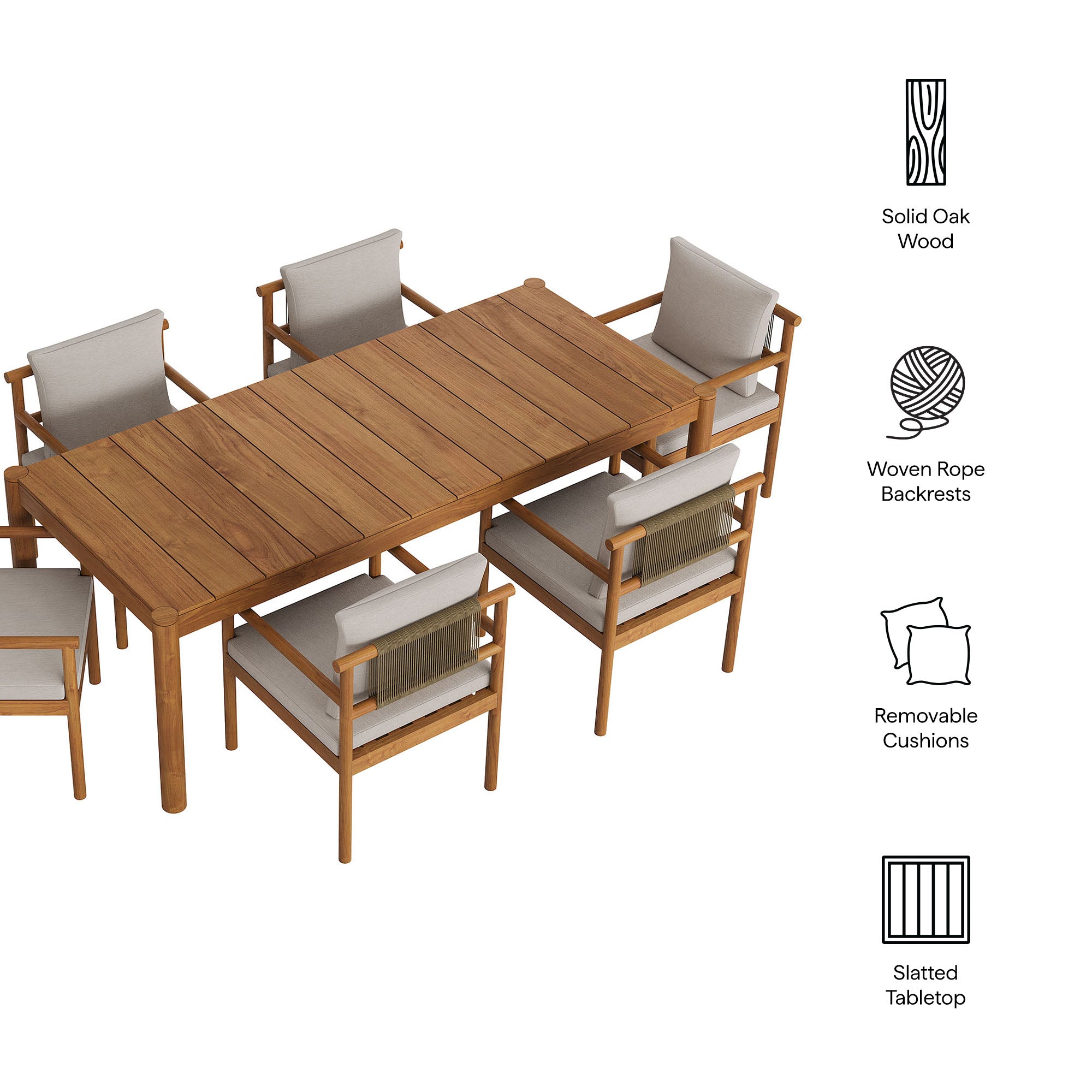 Modway Eleni 7 Piece Outdoor Patio Teak Wood Dining Set